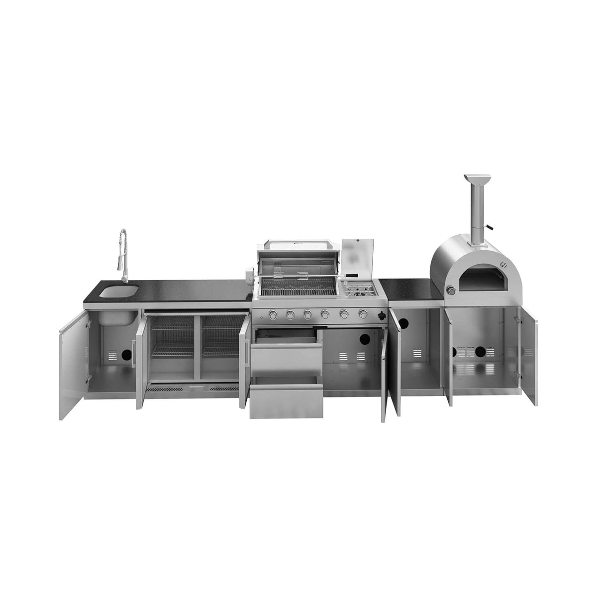 150-Inch 4-Burner 108,000 BTU Outdoor Kitchen Island with Pizza Oven & Rotisserie