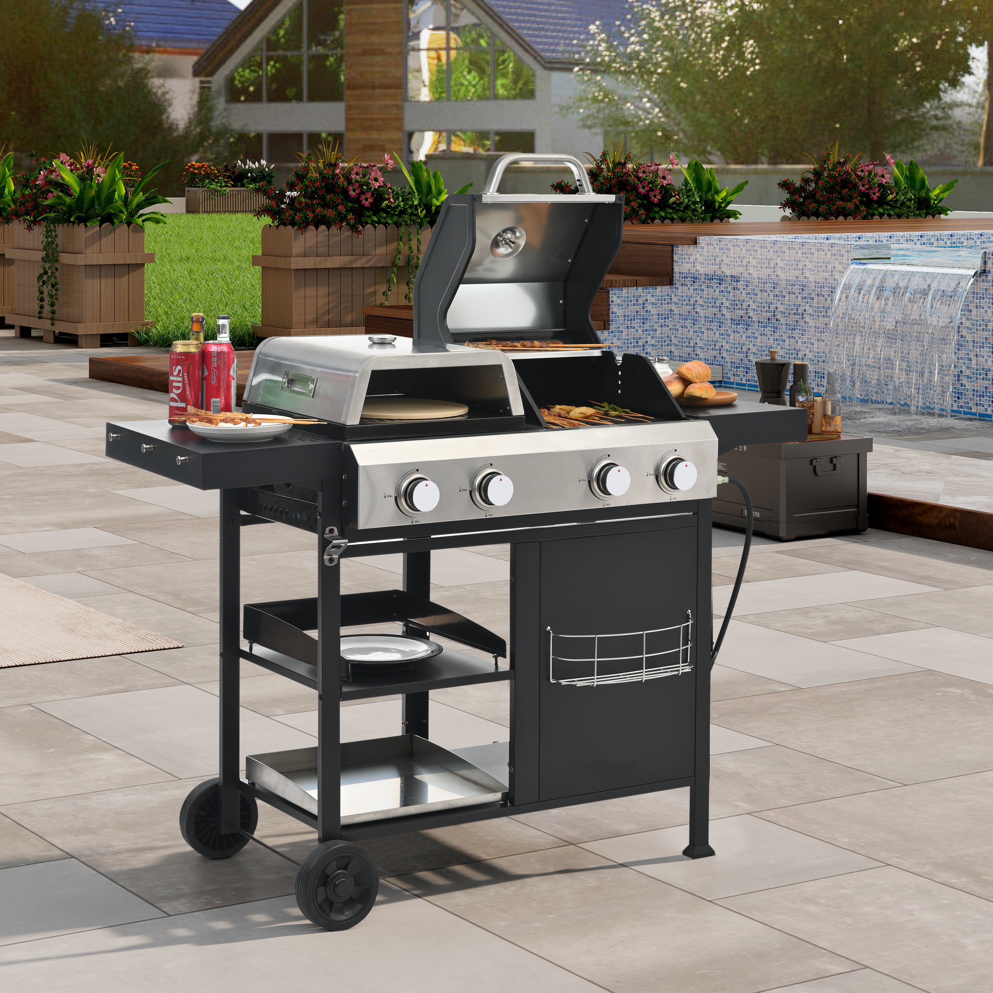 2+2 Multi-Function Gas Grill and Griddle Combo with Cover