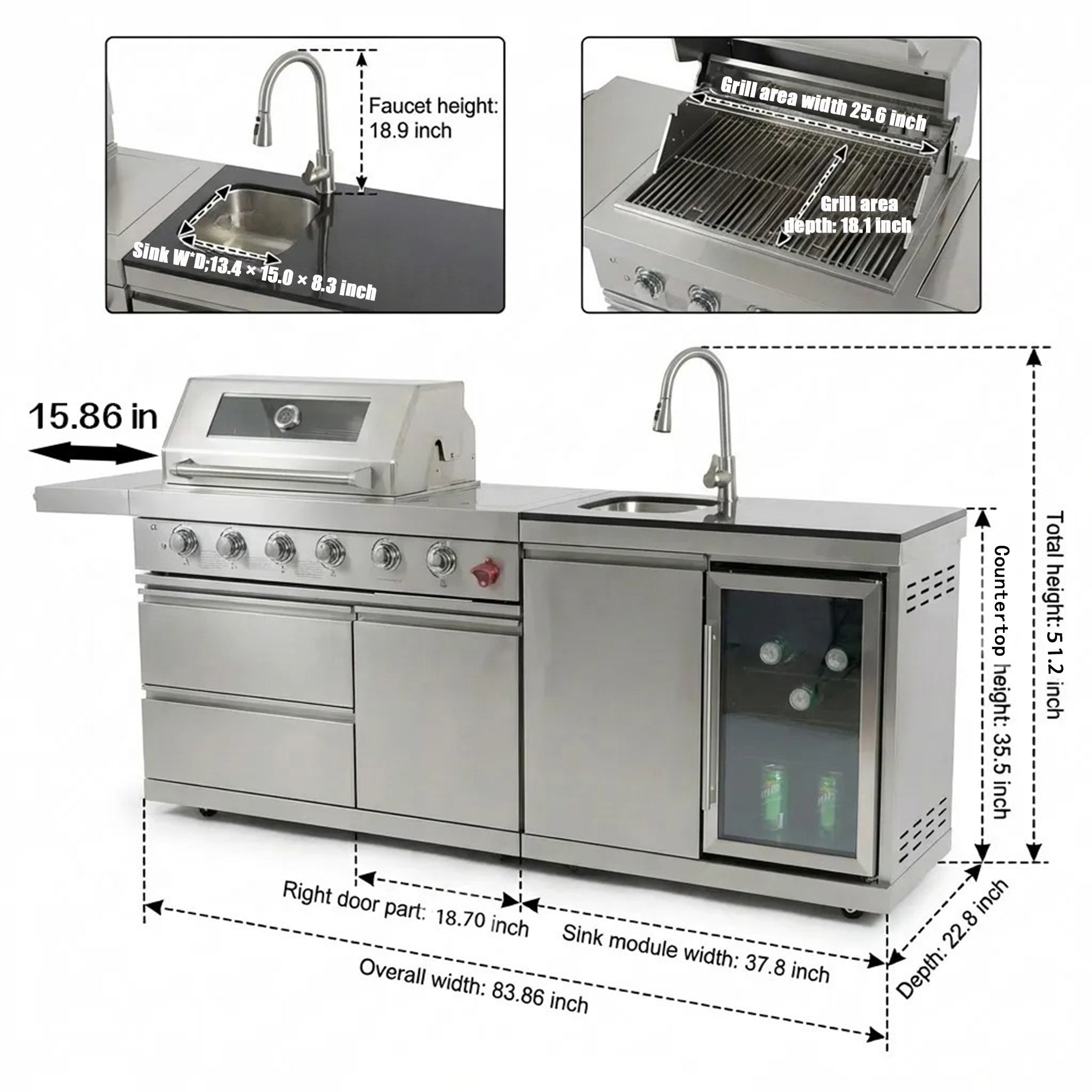 84-Inch Deluxe Stainless Steel Outdoor Kitchen Barbecue Island Grill