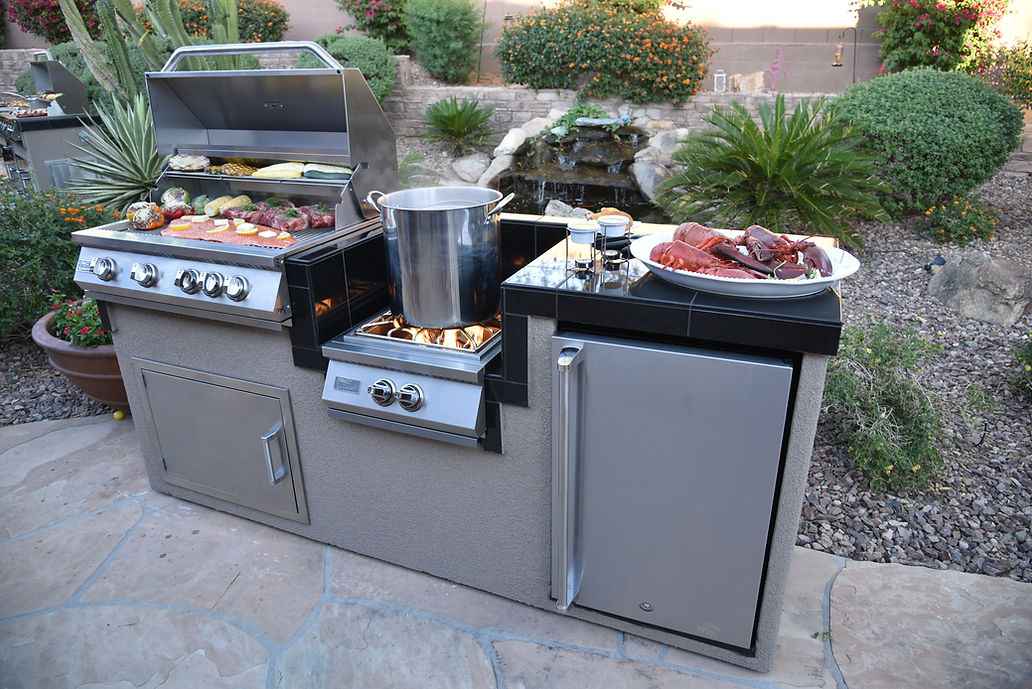 KoKoMo 7'6" BBQ Island with 4-Burner Grill, Wok Burner & Refrigerator