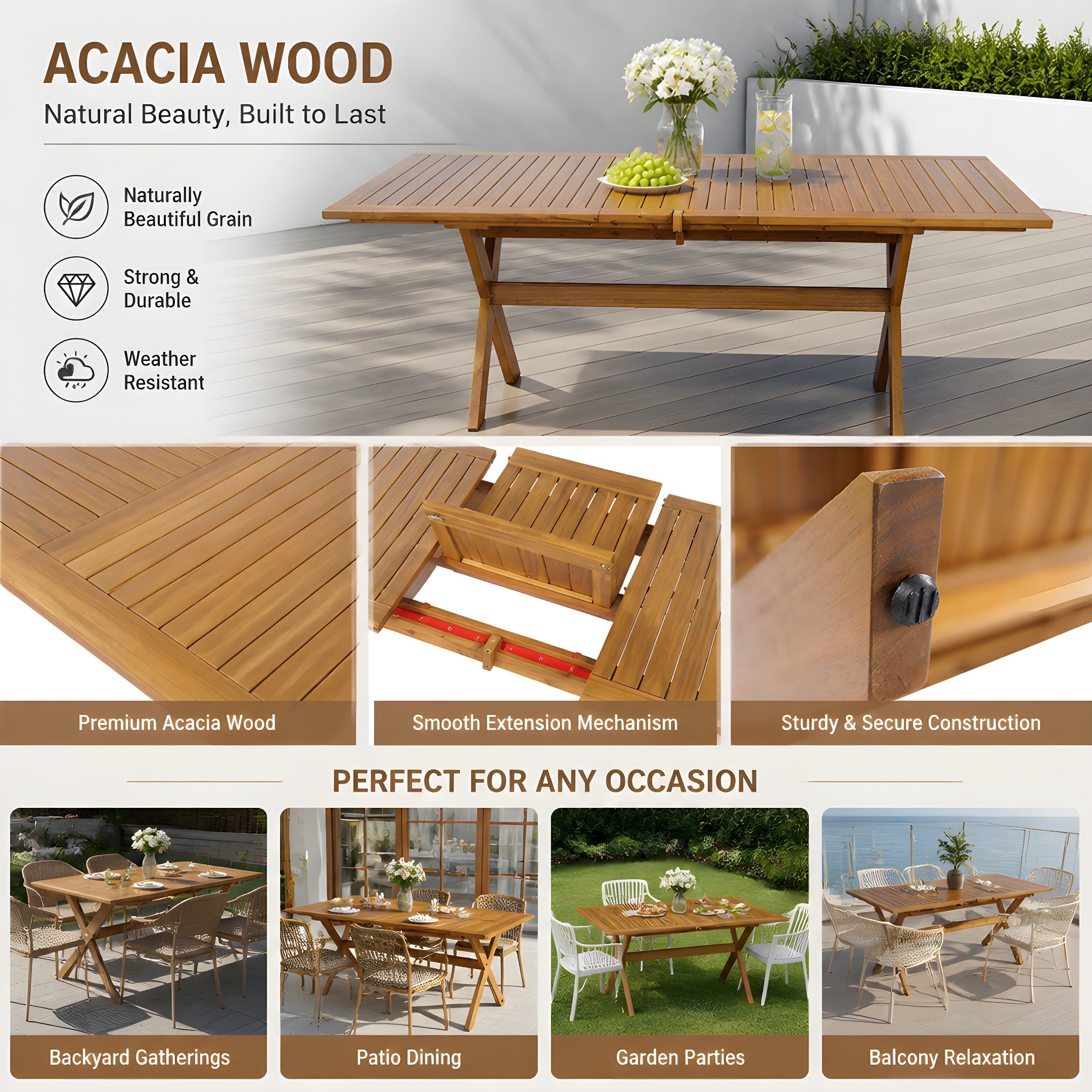 7-Piece Acacia Wood Outdoor Dining Set with Cushions
