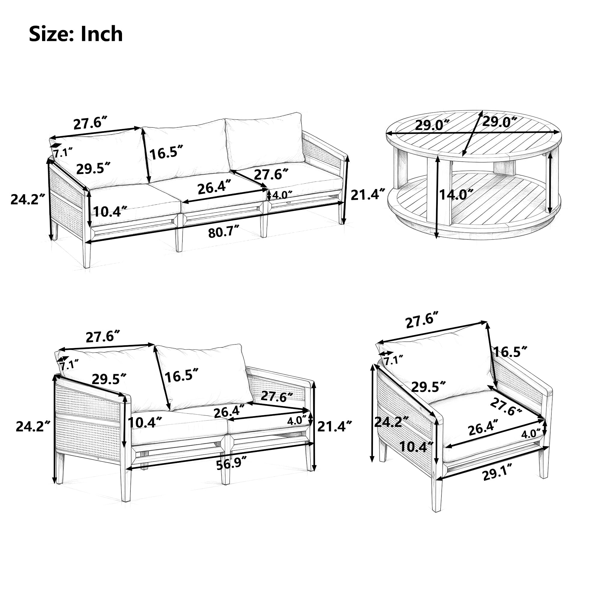 5-Piece Rattan Patio Furniture Set