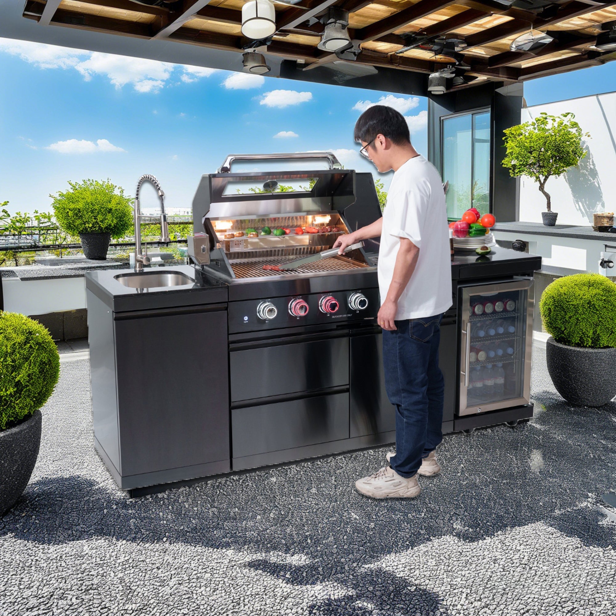 46" Deluxe Outdoor Kitchen Grill with Granite Countertop