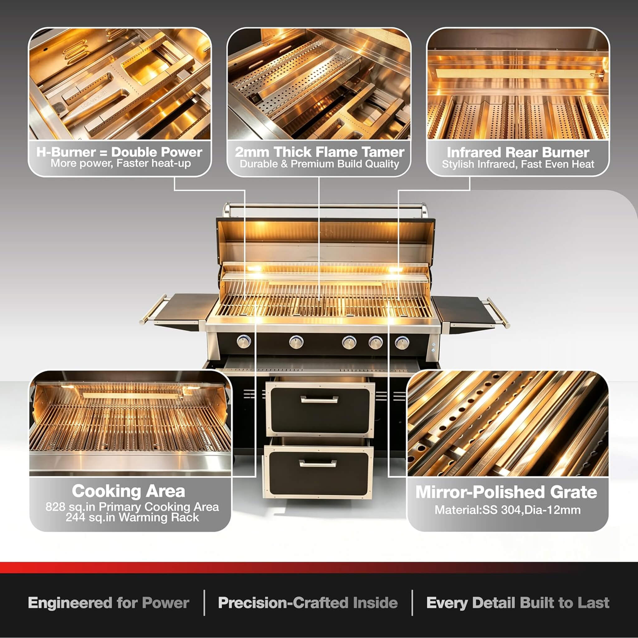 Saksby 49" Professional 99,000 BTU Outdoor Stainless Steel BBQ Grill