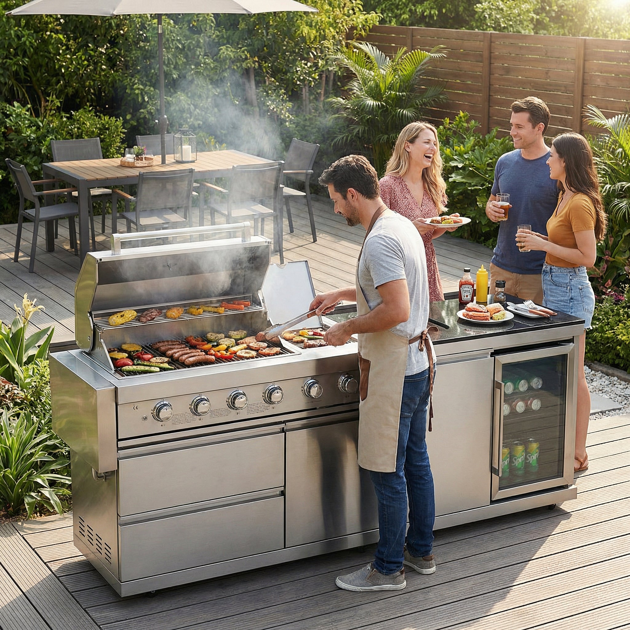 84-Inch Deluxe Stainless Steel Outdoor Kitchen Barbecue Island Grill