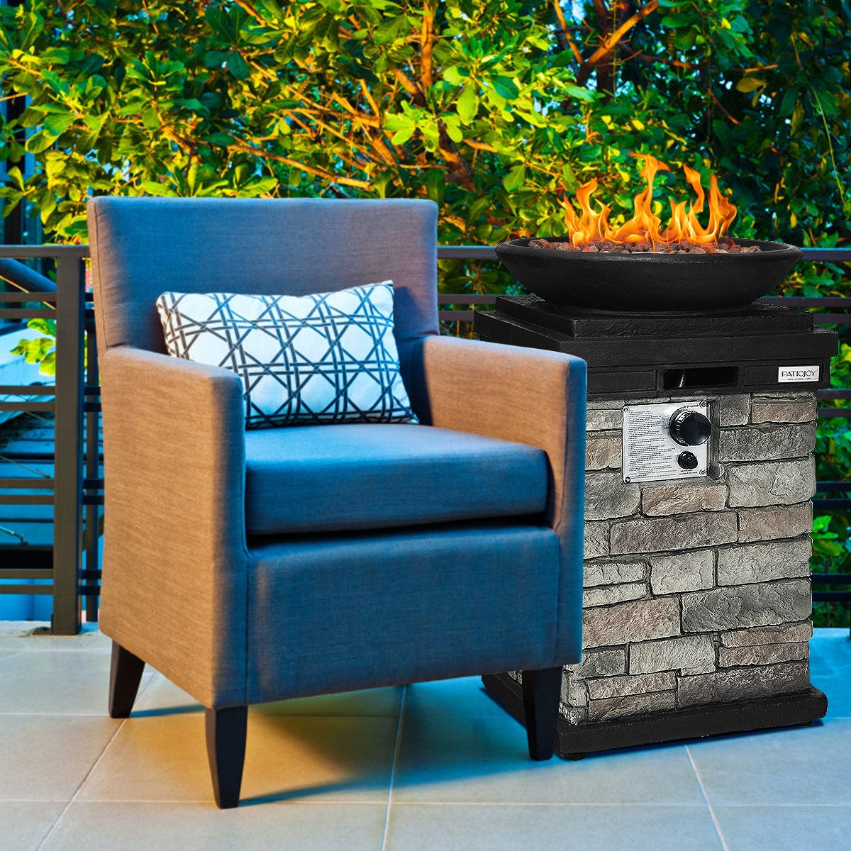 Propane Fire Pit Table – Stacked Stone Look, 40,000 BTU