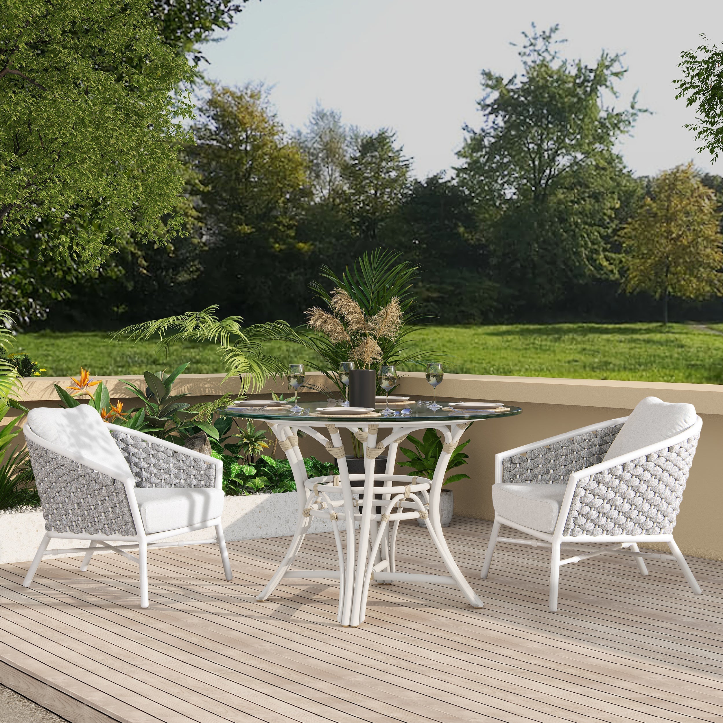 Rowan 30.5" Rope Barrel Back Patio Accent Arm Chair, Set of 2