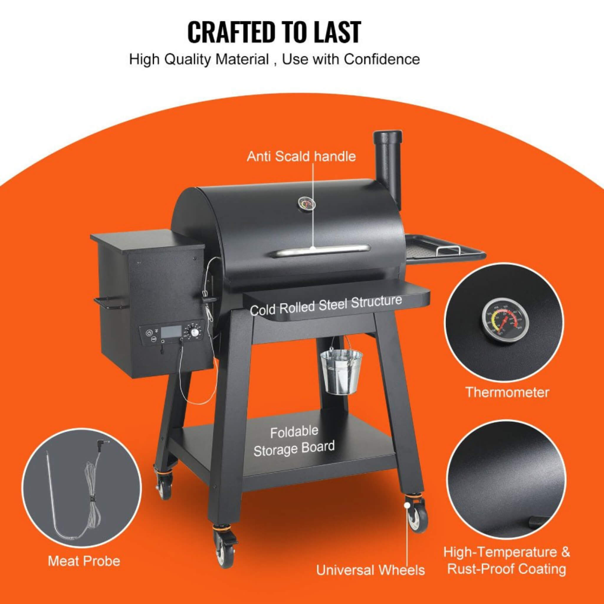 Saksby 53" Heavy Duty Portable Wood Pellet BBQ Grill with Cart