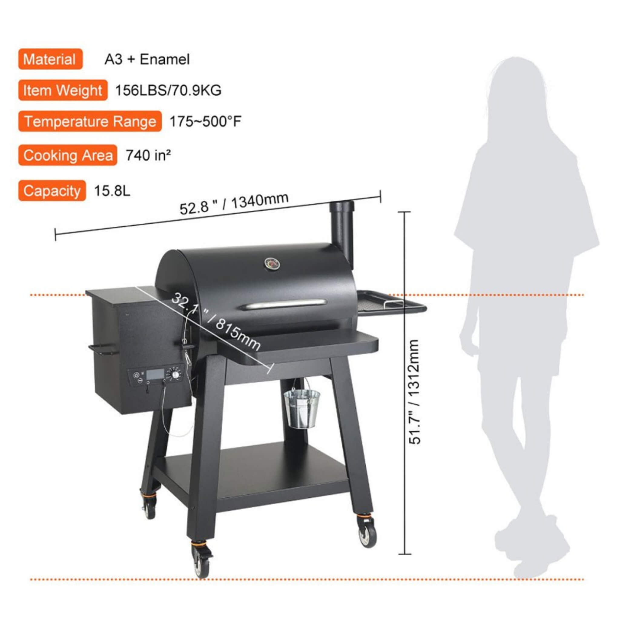 Saksby 53" Heavy Duty Portable Wood Pellet BBQ Grill with Cart