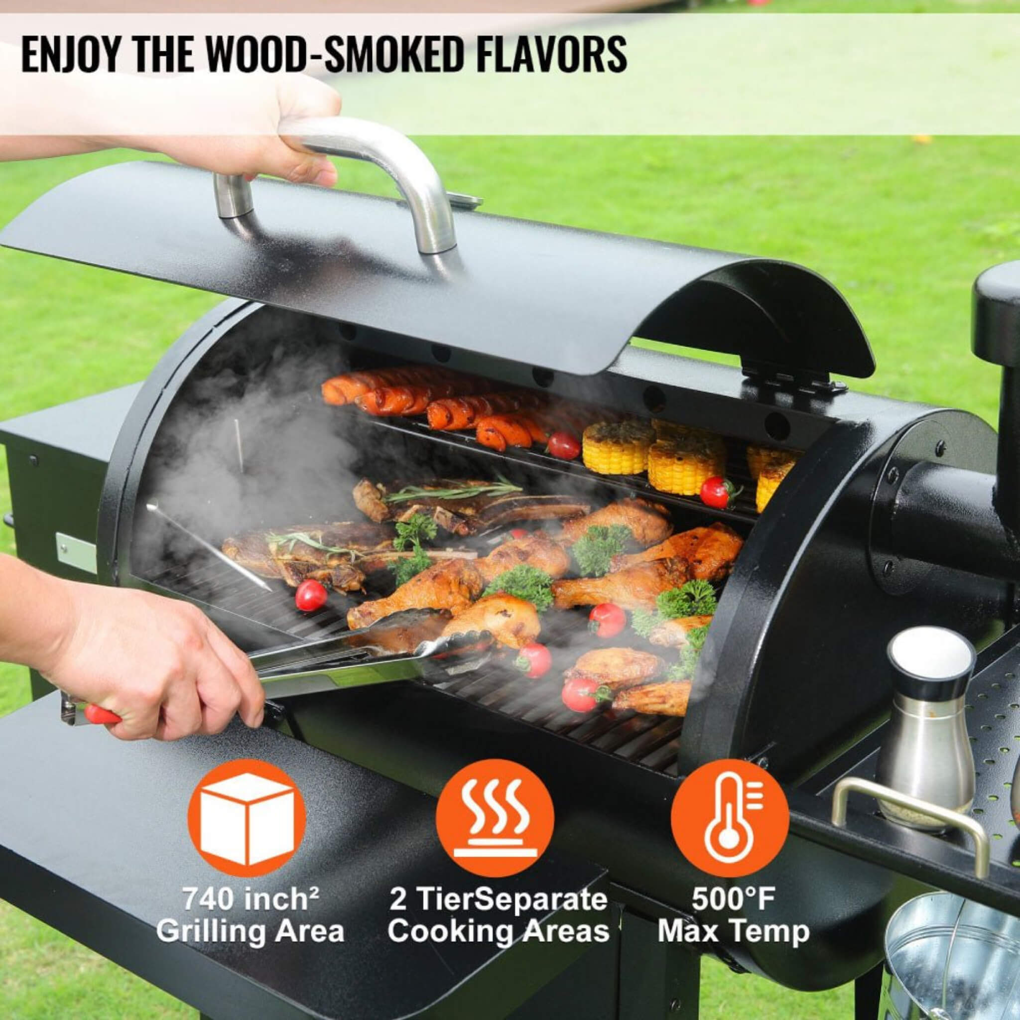 Saksby 53" Heavy Duty Portable Wood Pellet BBQ Grill with Cart