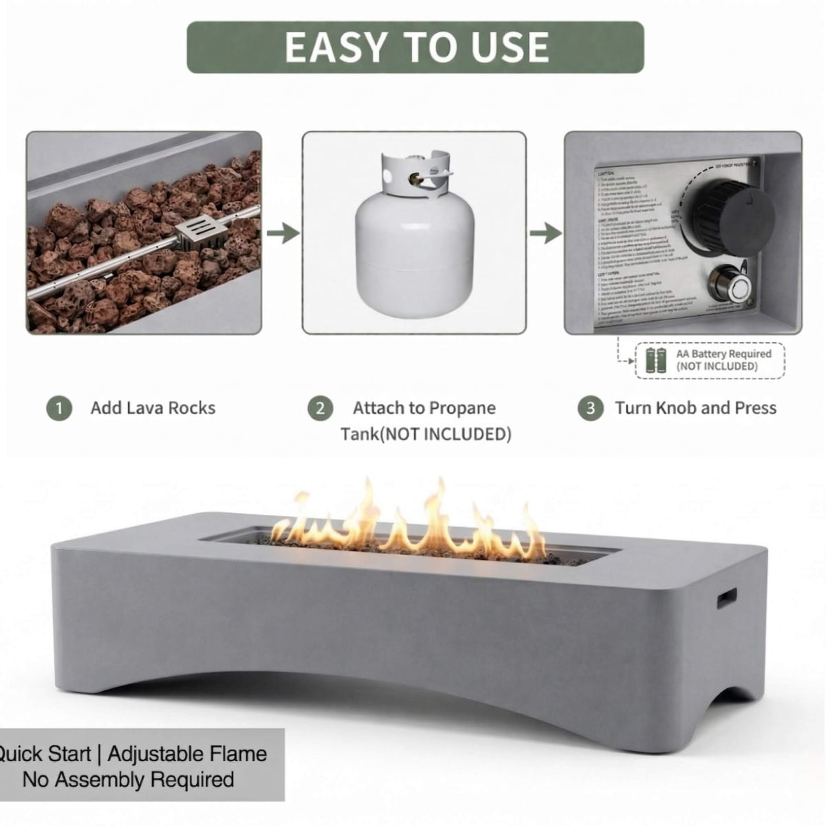 56-Inch 50,000 BTU Outdoor Modern Propane Fire Pit Table
