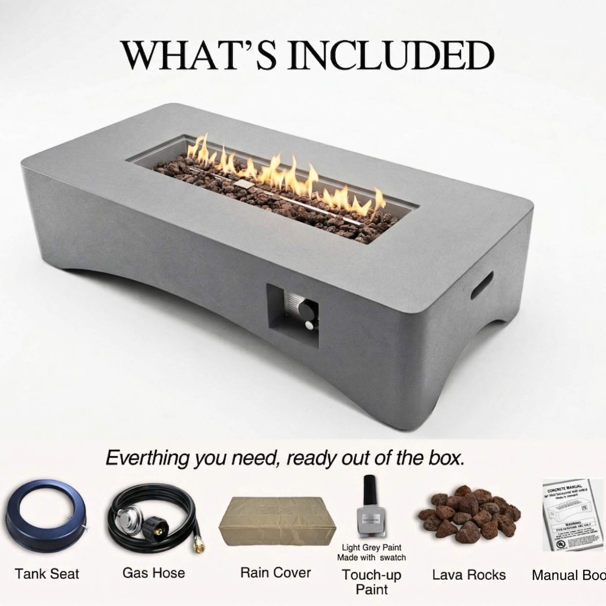 56-Inch 50,000 BTU Outdoor Modern Propane Fire Pit Table