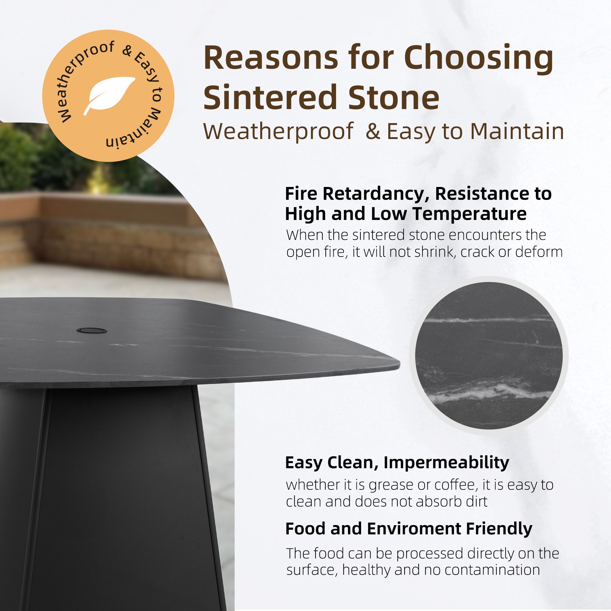 5-Piece Sintered Stone Pedestal Patio Dining Set