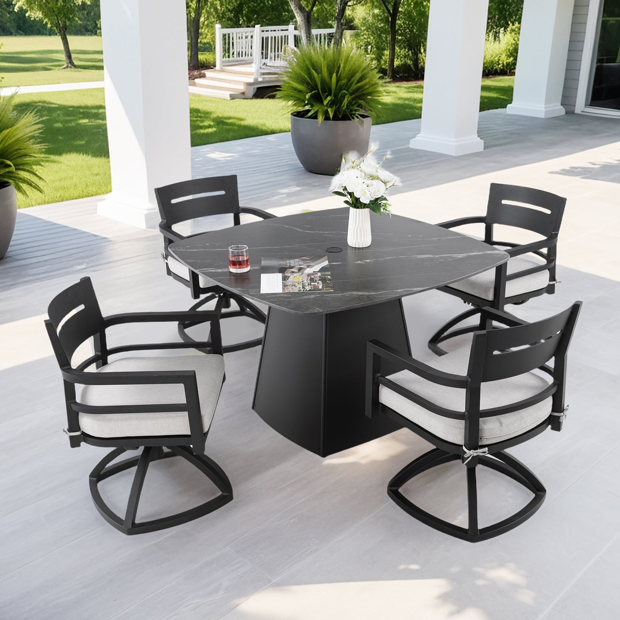 5-Piece Sintered Stone Pedestal Patio Dining Set