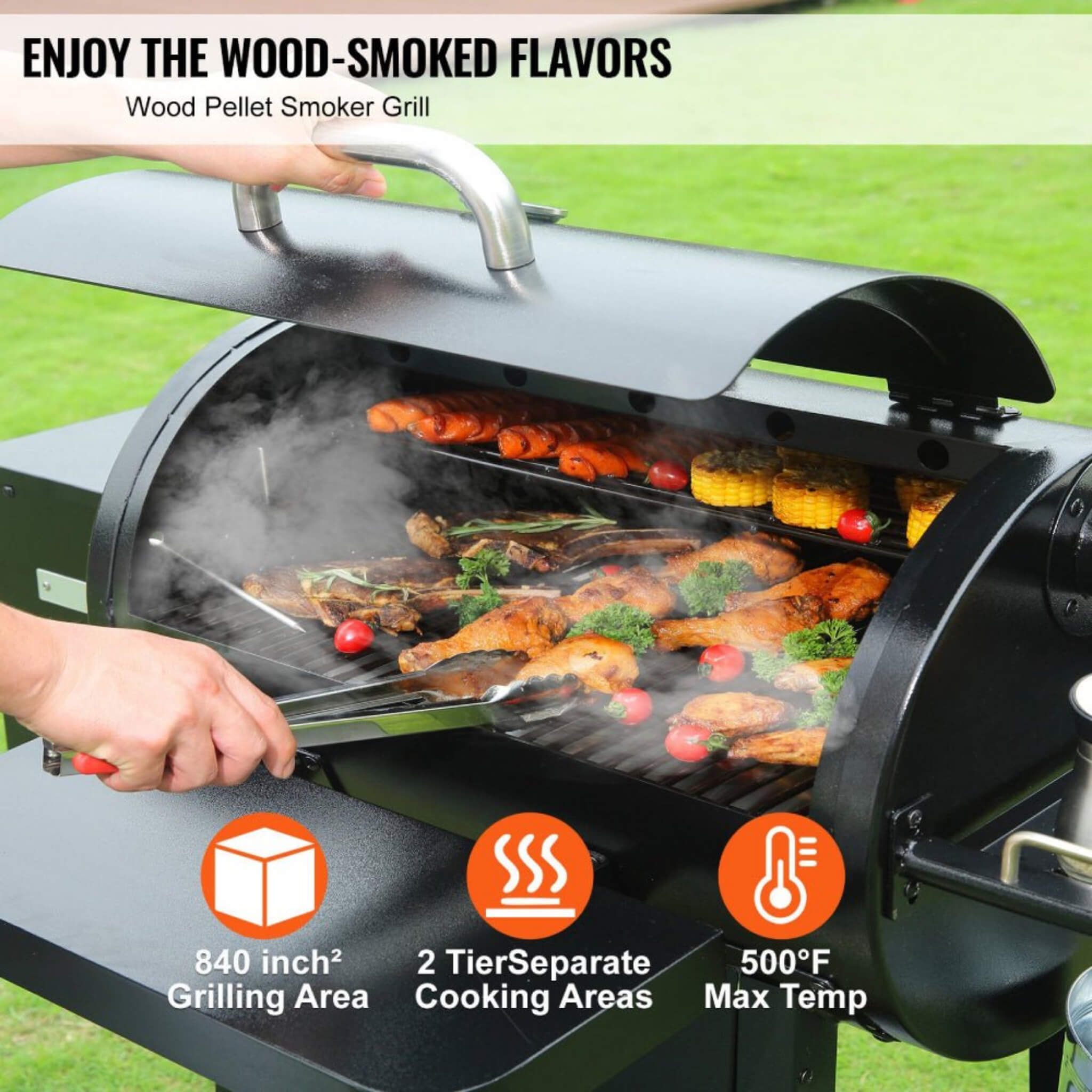 Saksby 62" Heavy Duty Portable Wood Pellet BBQ Grill with Cart