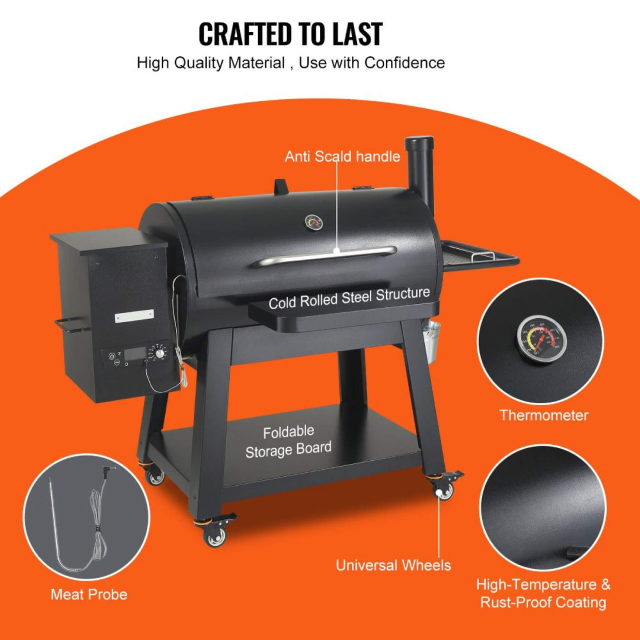 Saksby 62" Heavy Duty Portable Wood Pellet BBQ Grill with Cart