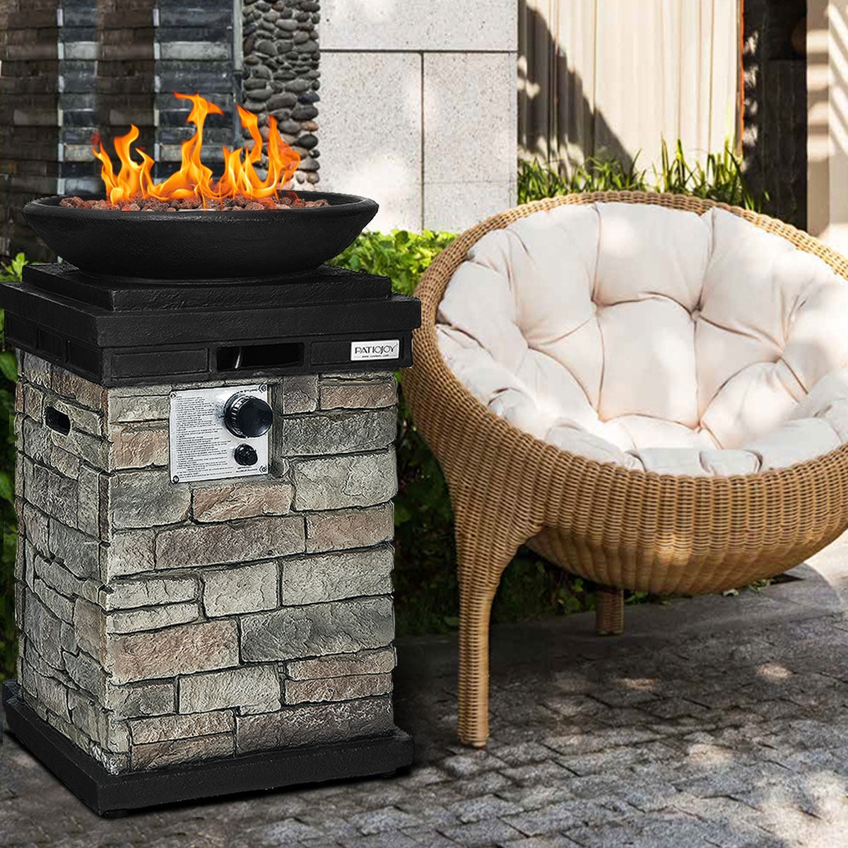 Propane Fire Pit Table – Stacked Stone Look, 40,000 BTU