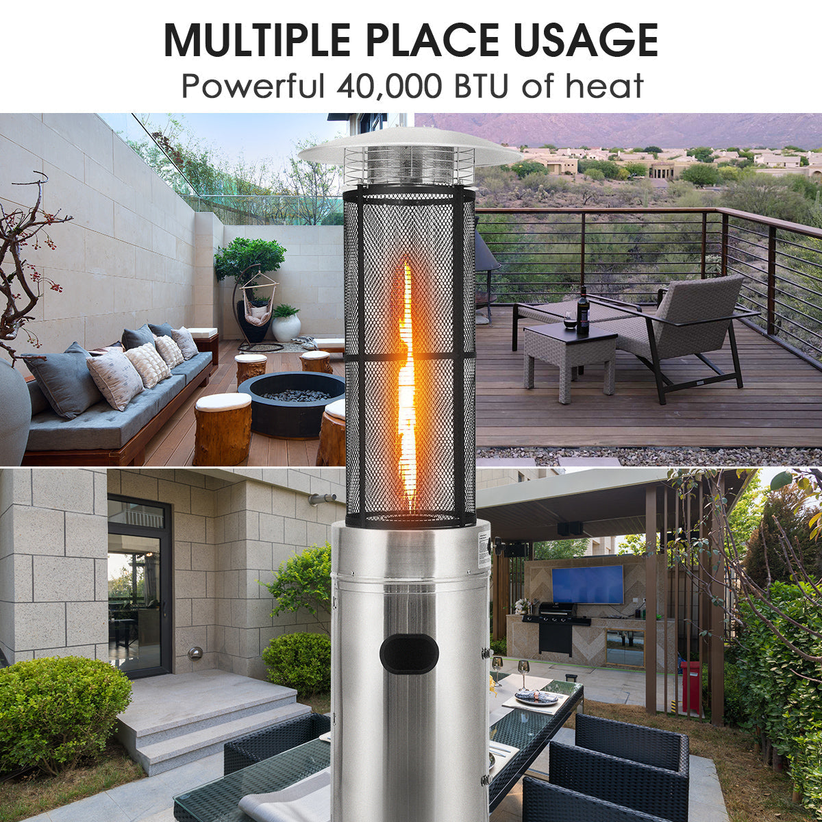 40,000 BTU Ceramic-Glass Tube Patio Heater