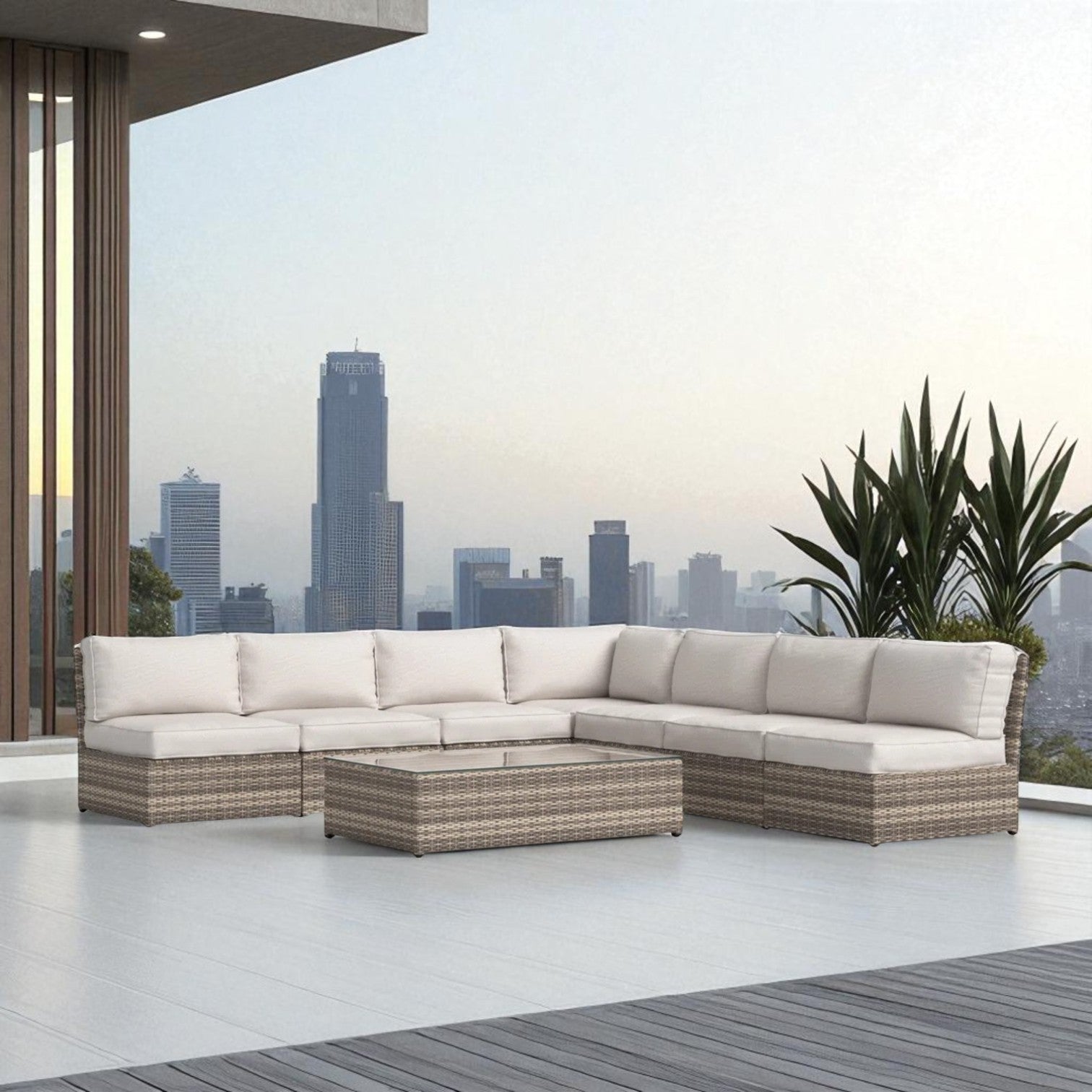 6-Piece Wicker Patio Seating Group – Mixed Gray
