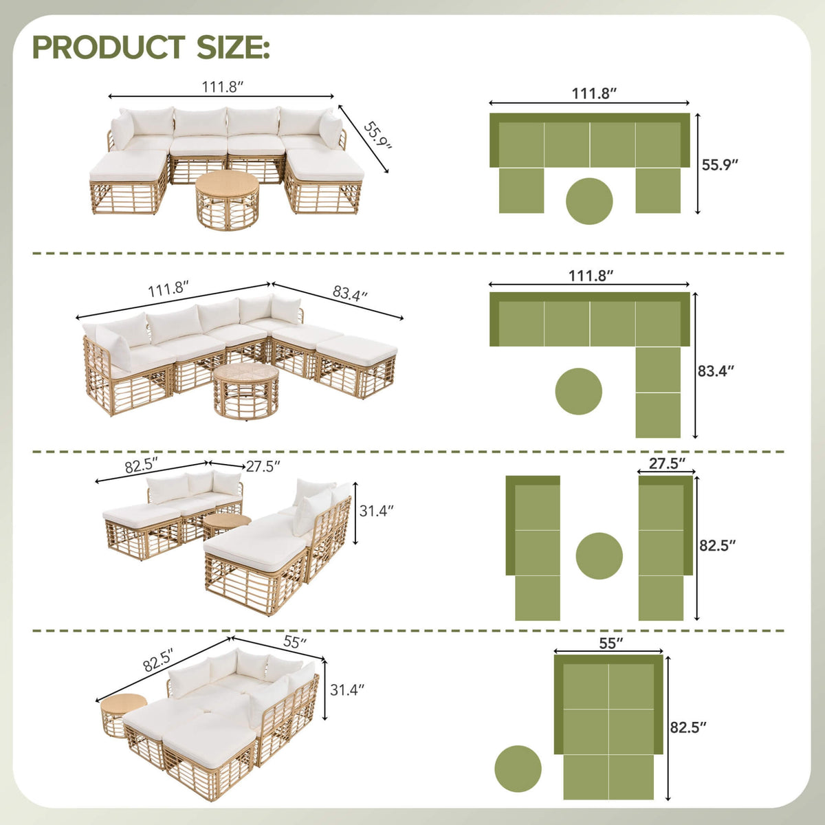 7-Piece Outdoor All-Weather Rattan Patio Sofa Set with Cushions