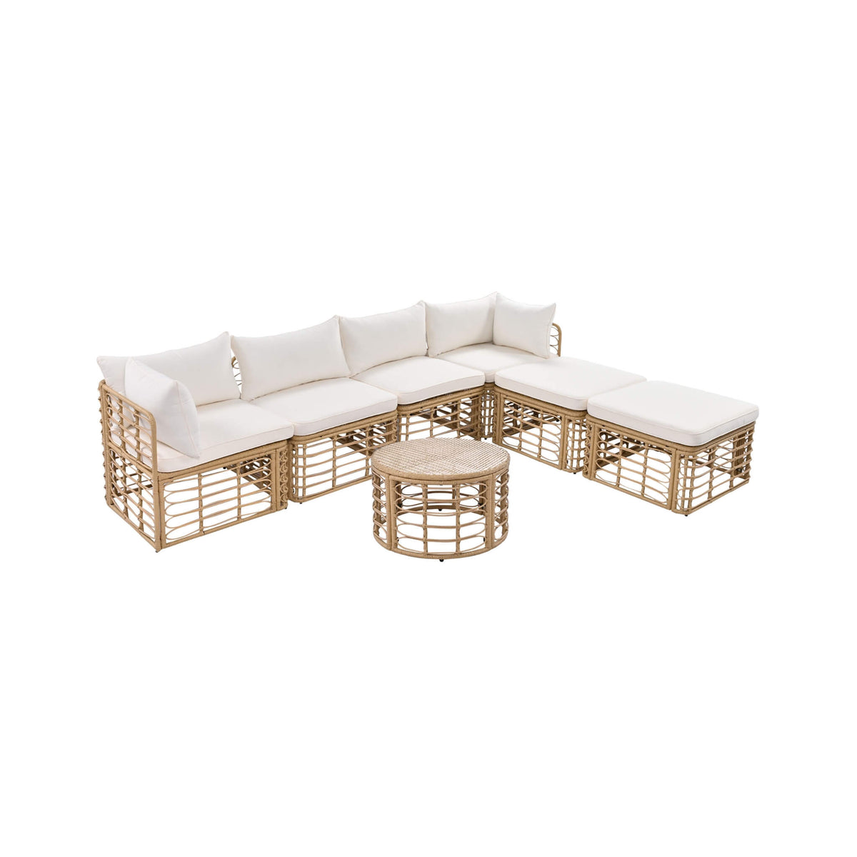 7-Piece Outdoor All-Weather Rattan Patio Sofa Set with Cushions