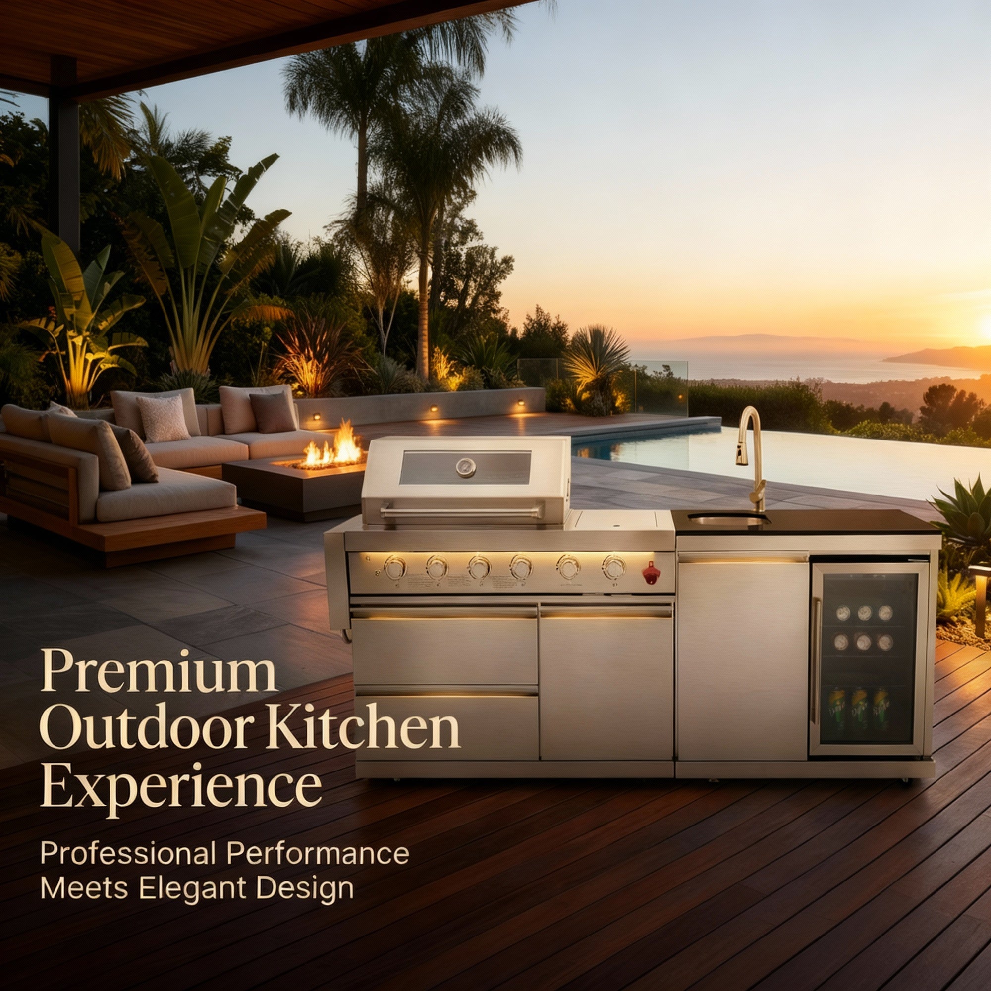 84-Inch Deluxe Stainless Steel Outdoor Kitchen Barbecue Island Grill