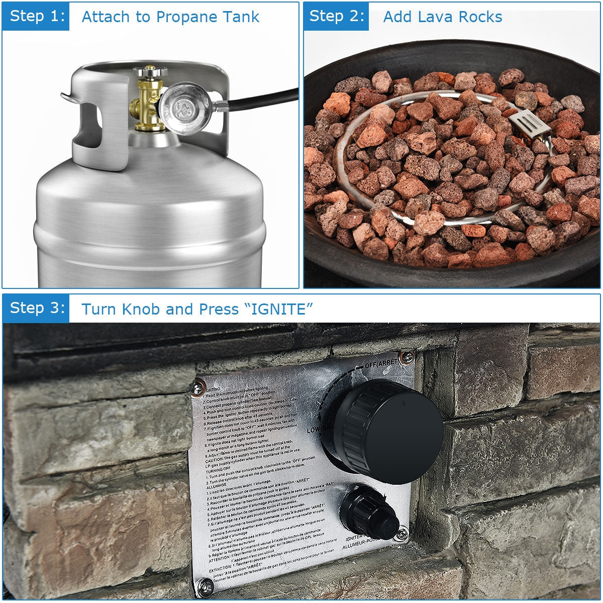 Propane Fire Pit Table – Stacked Stone Look, 40,000 BTU