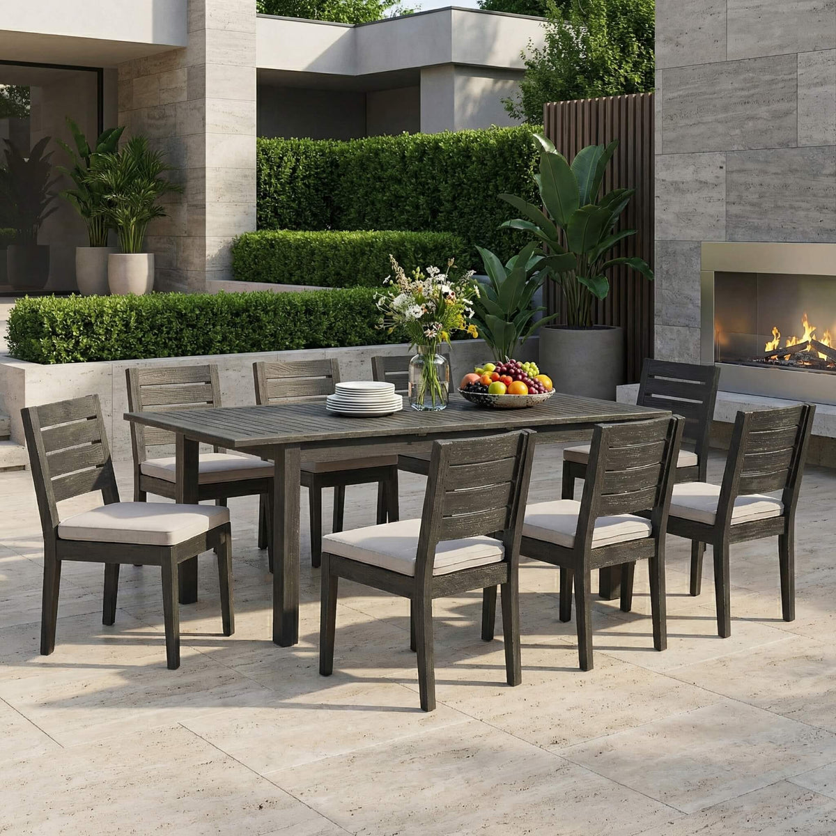9-Piece Outdoor Dining Set with Extendable Acacia Wood Patio Table
