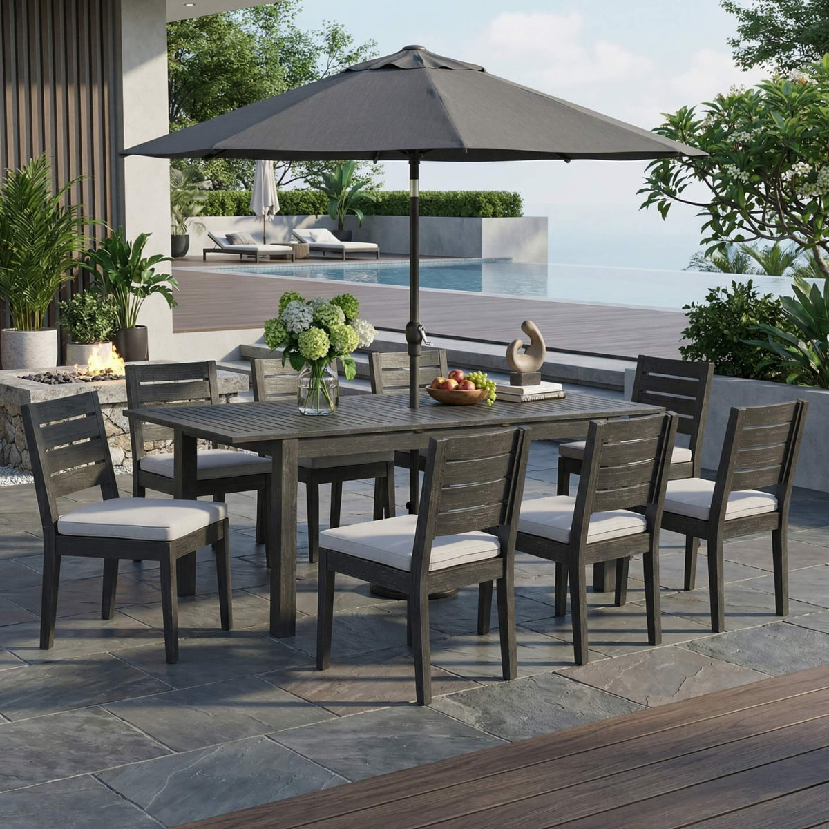 9-Piece Outdoor Dining Set with Extendable Acacia Wood Patio Table