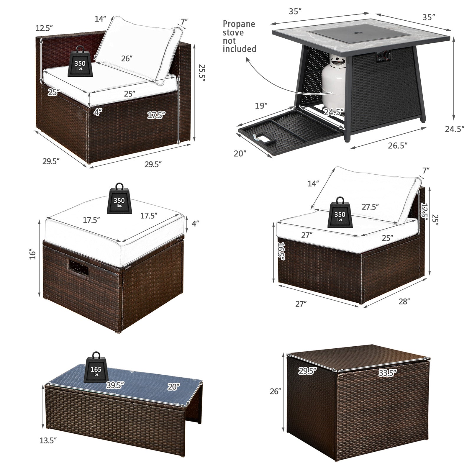 DirectDeals 9-Piece PE Wicker Sectional Set with Fire Pit Table