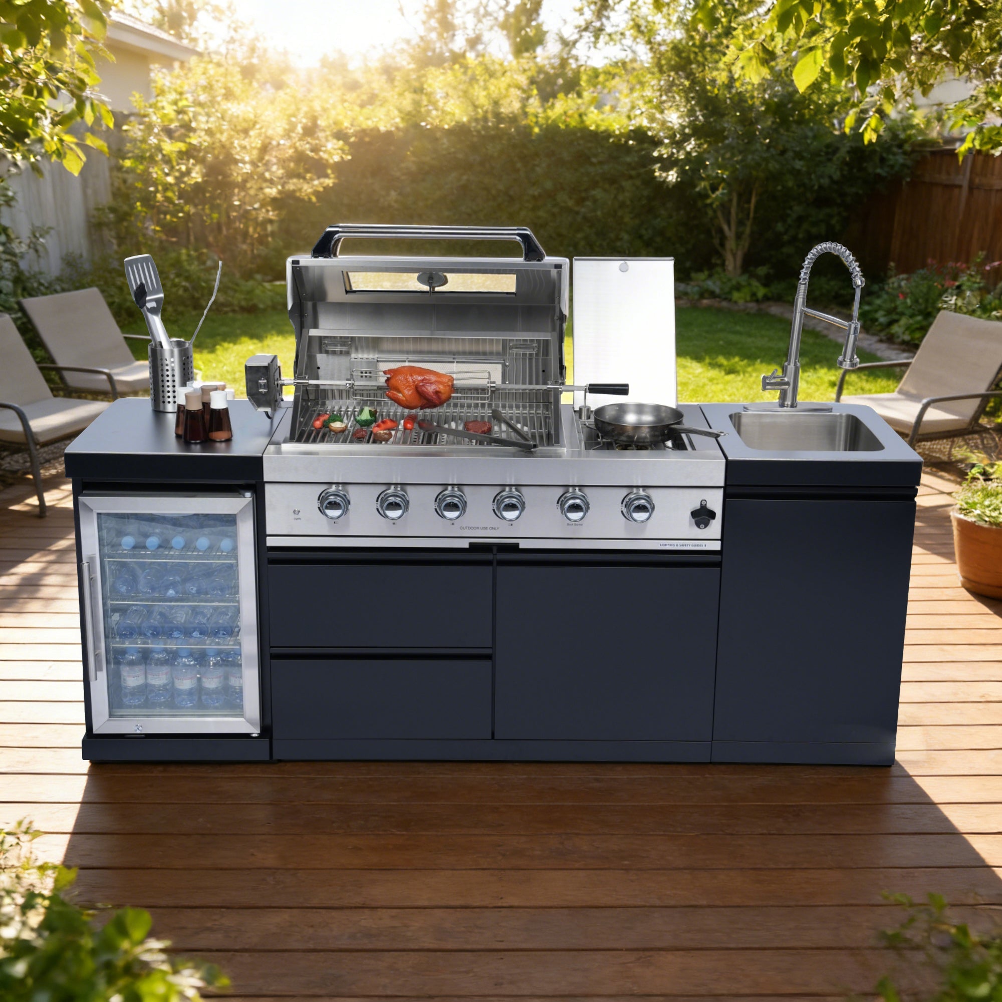 85" Stainless Steel Outdoor Kitchen Grill Island with Wine Cooler
