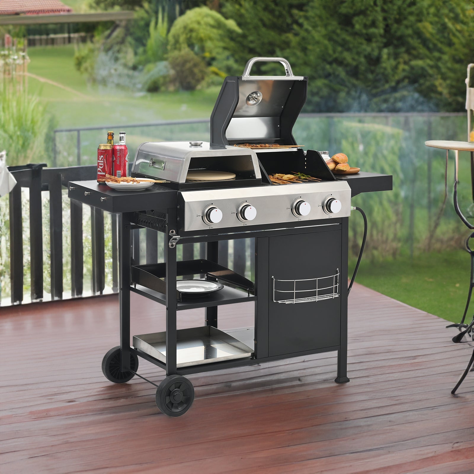 2+2 Multi-Function Gas Grill and Griddle Combo with Cover