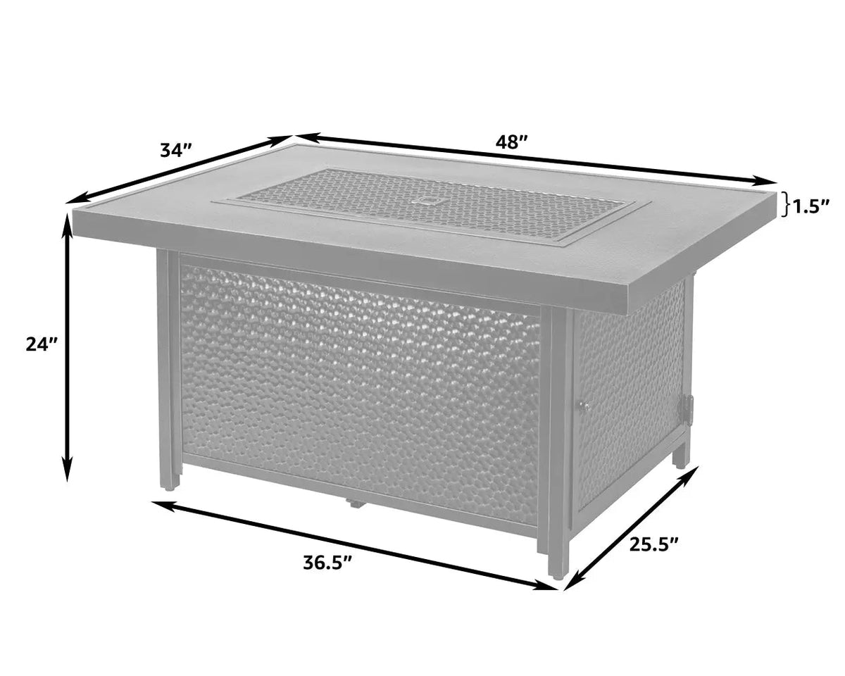 Weyland Rectangle Aluminum Gas Fire Pit Table — 55,000 BTU