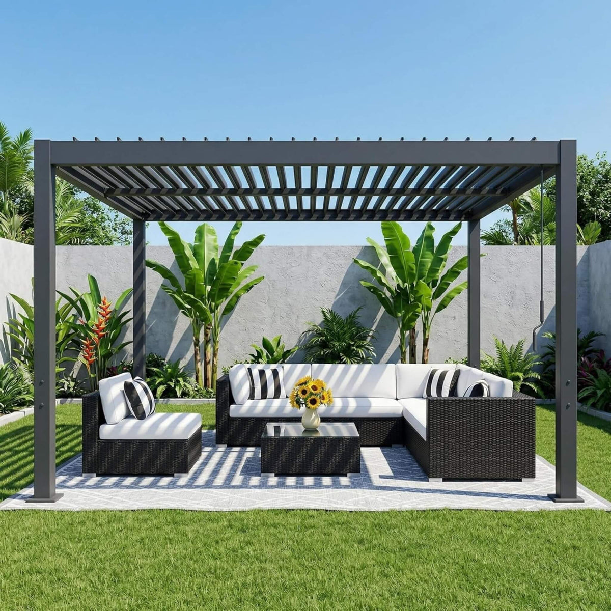 Aluminum Louvered Pergola Kit with Adjustable Roof & Drainage