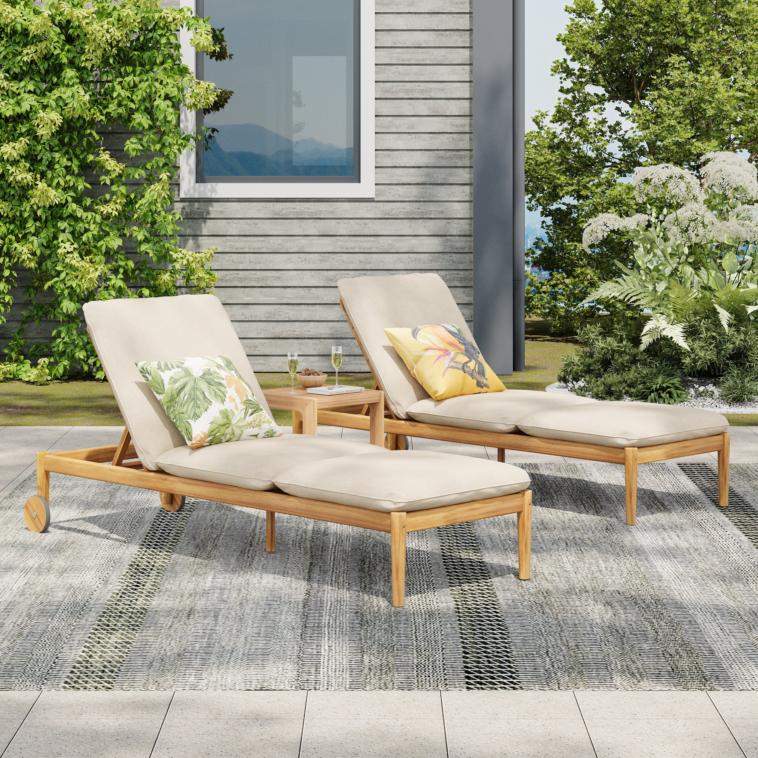 Riviera Acacia Wood Outdoor Chaise Lounge (Set of 2)