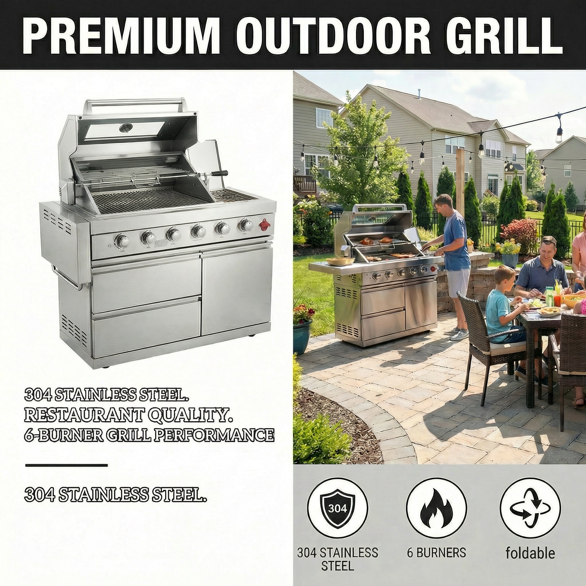 6-Burner SS304 Stainless Steel Outdoor Gas Grill