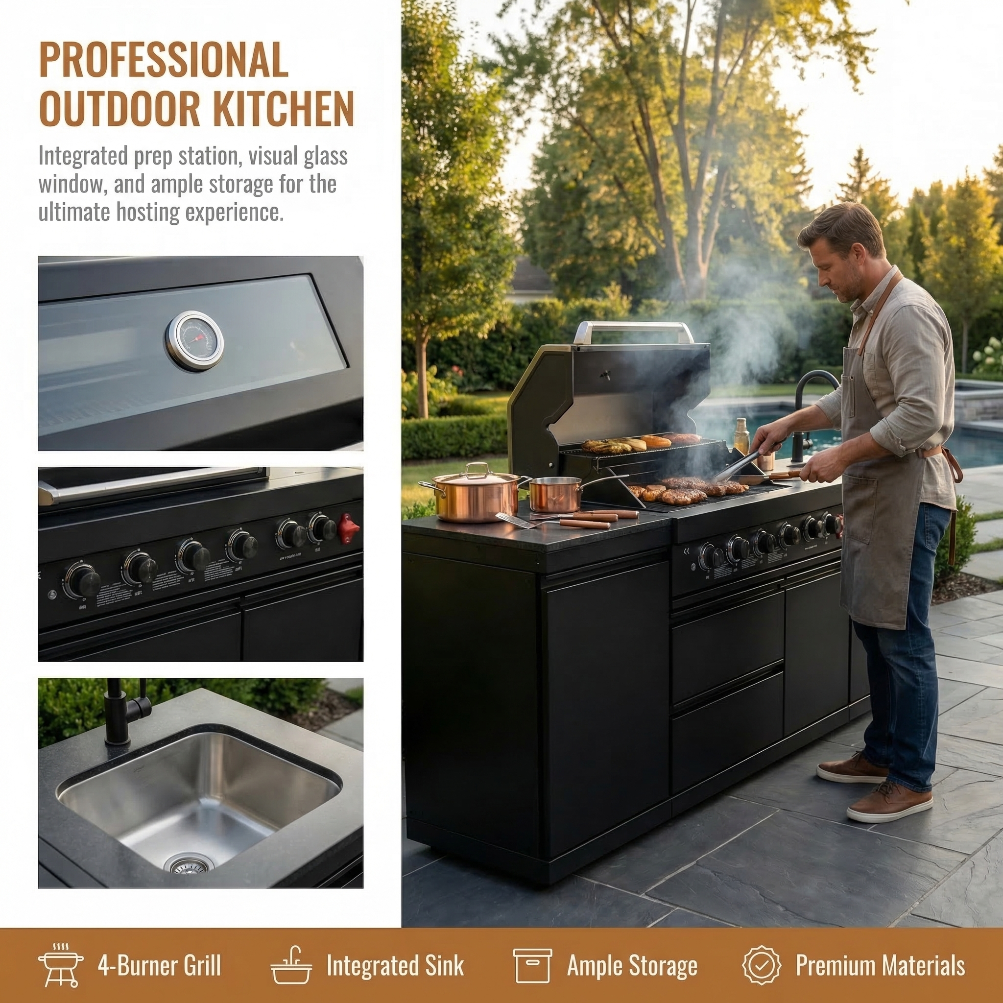 Title 84.7" Stainless Steel Outdoor Kitchen Grill