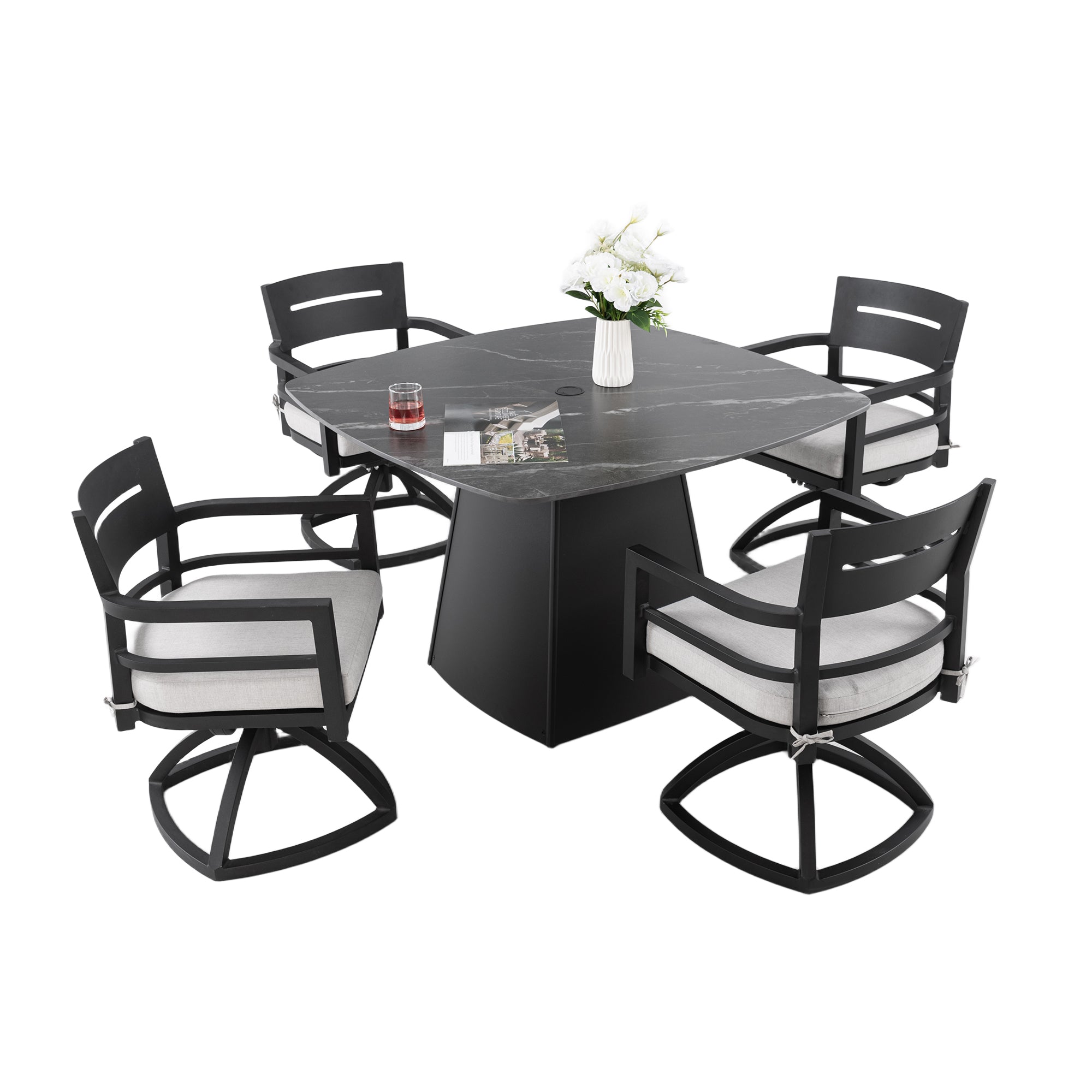 5-Piece Sintered Stone Pedestal Patio Dining Set