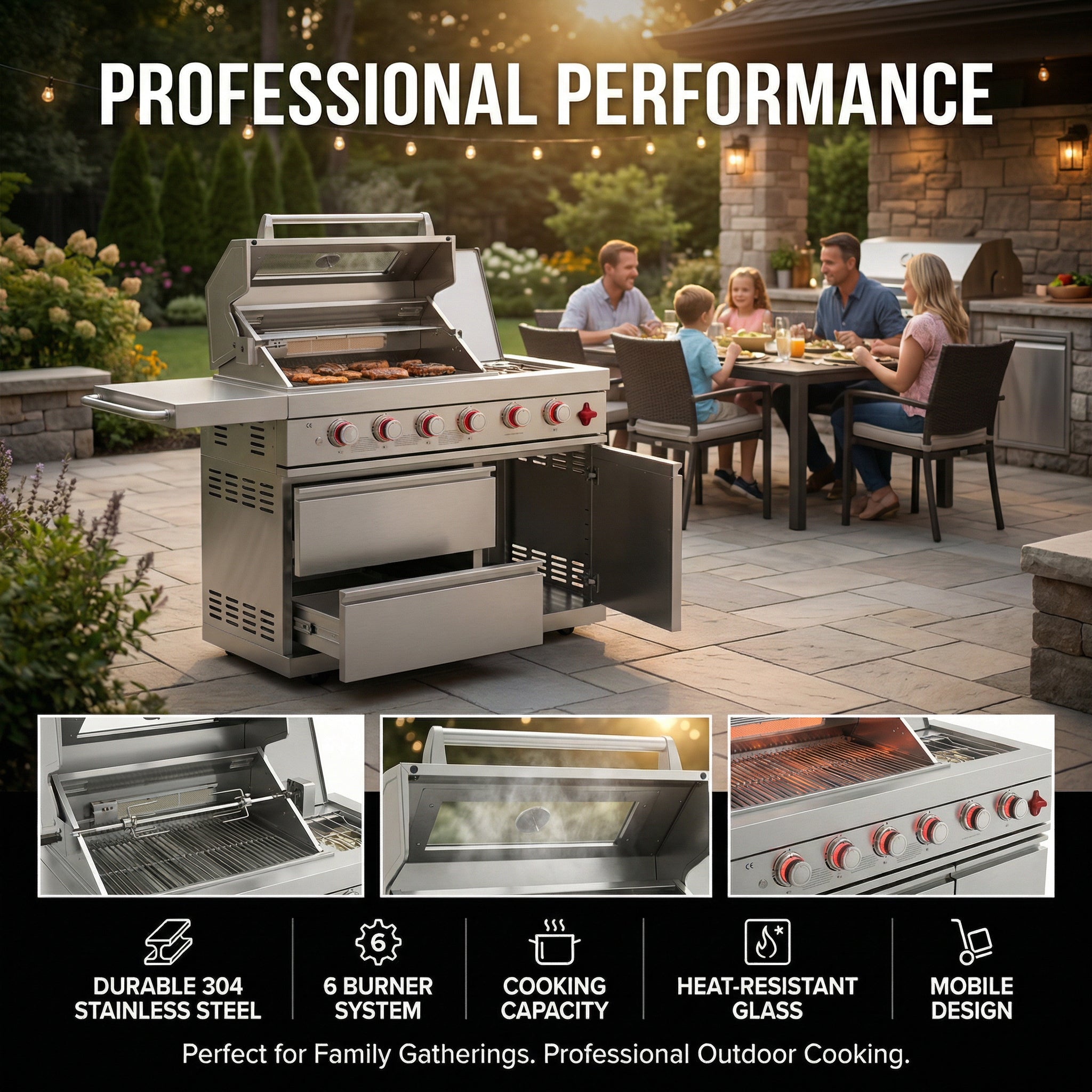 6-Burner SS304 Stainless Steel Outdoor Gas Grill