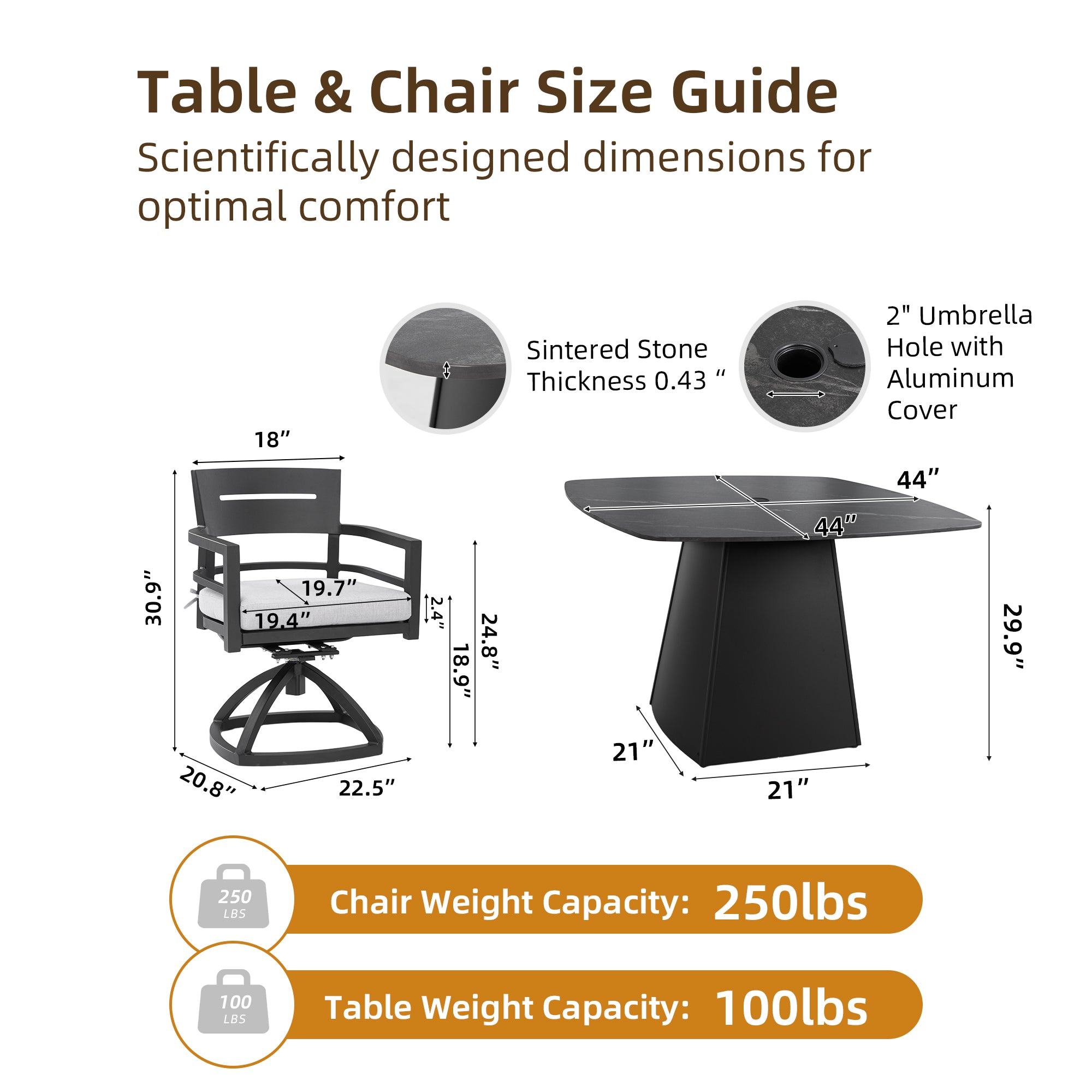 5-Piece Sintered Stone Pedestal Patio Dining Set
