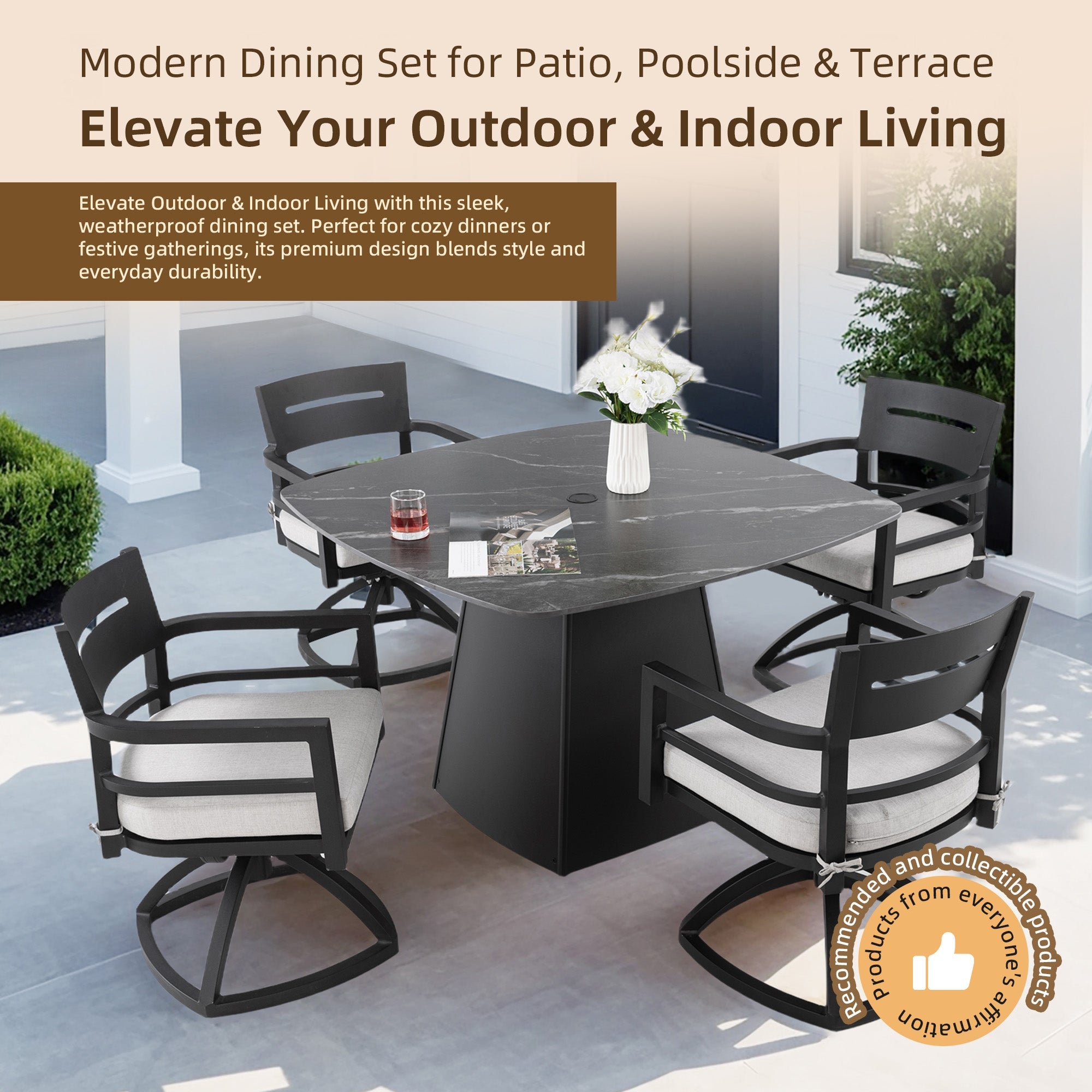 5-Piece Sintered Stone Pedestal Patio Dining Set