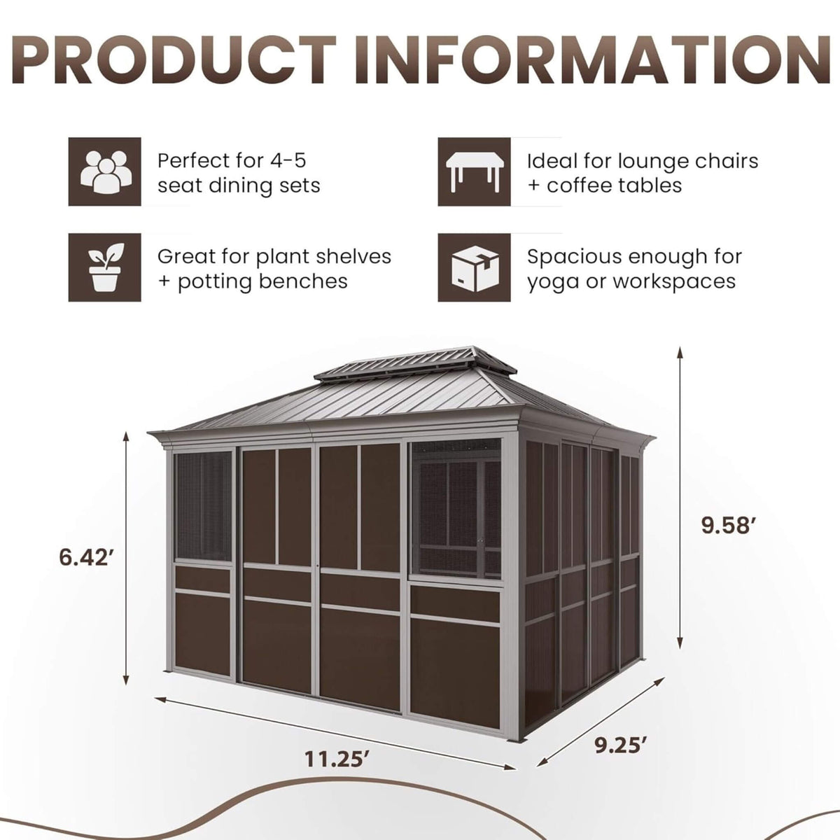 Alora Fully Enclosed Black Sunroom with Lockable Sliding Doors & Double Steel Roof