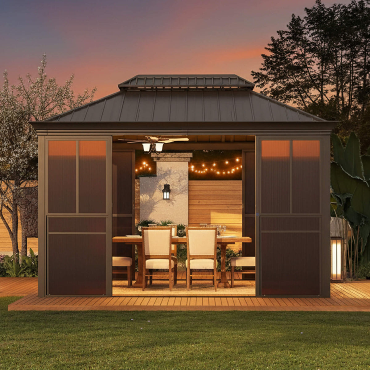 Alora Fully Enclosed Black Sunroom with Lockable Sliding Doors & Double Steel Roof