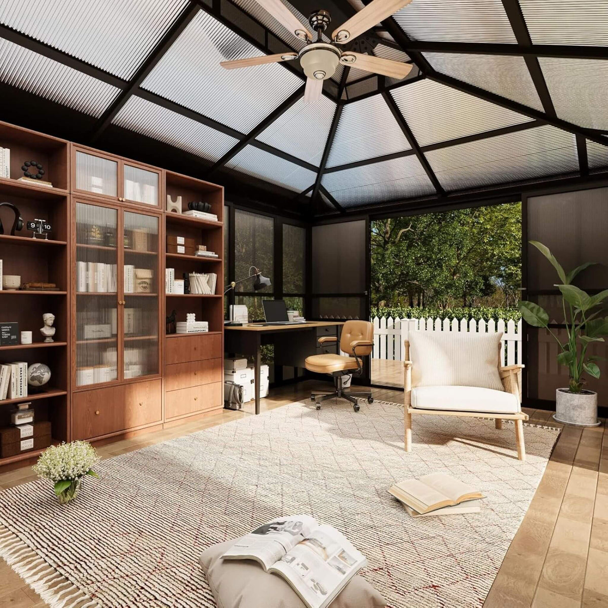 Heavy-Duty Aluminum Frame Backyard Solarium with Polycarbonate Roof &amp; Adjustable Panels