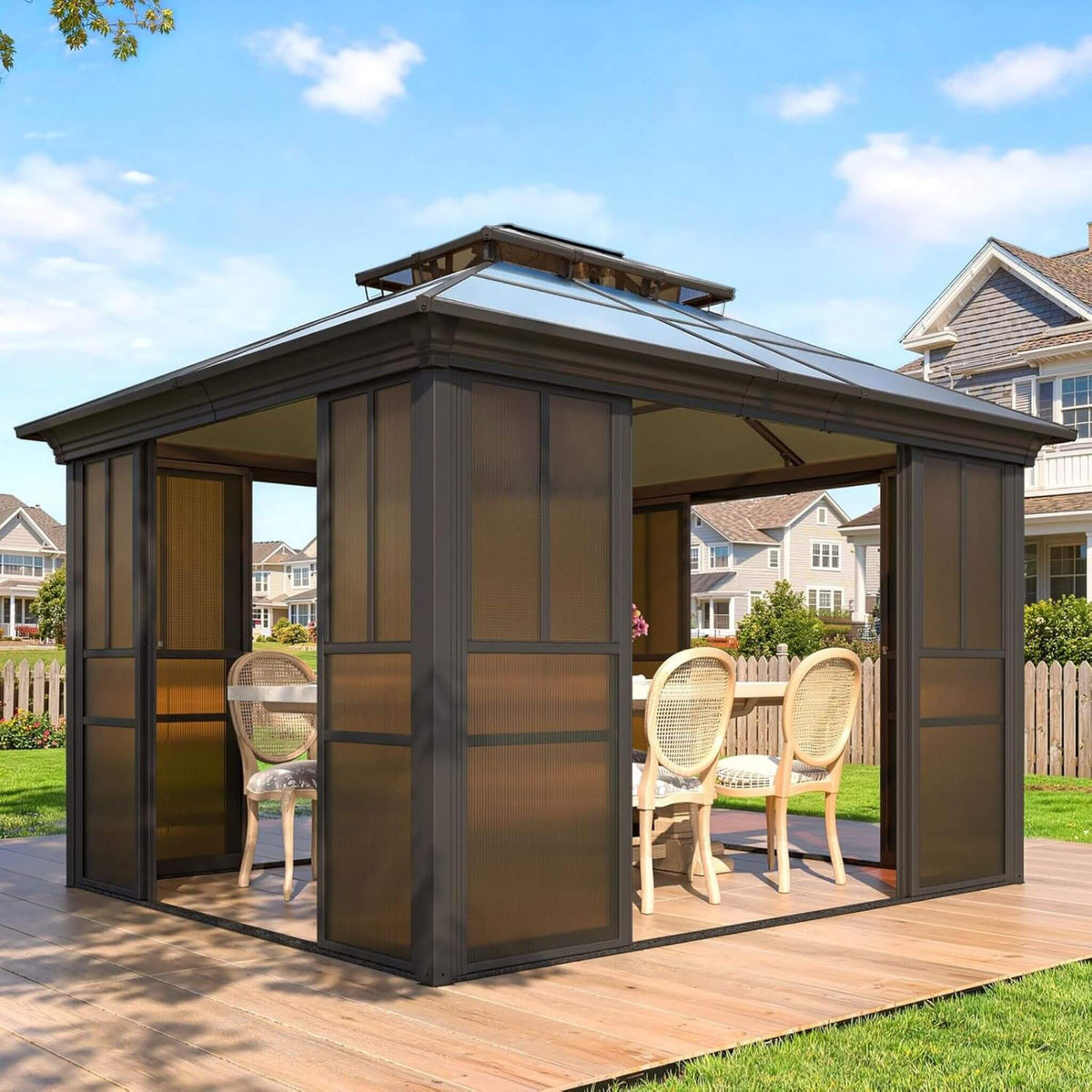 Heavy-Duty Aluminum Frame Backyard Solarium with Polycarbonate Roof &amp; Adjustable Panels