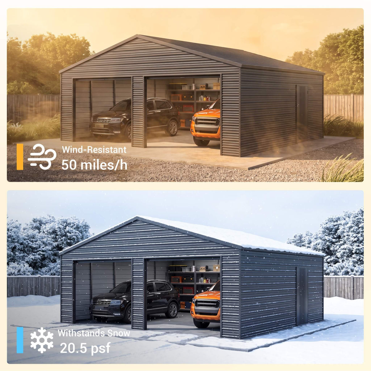 Heavy-Duty Double Garage Galvanized Steel Shed with Side Door