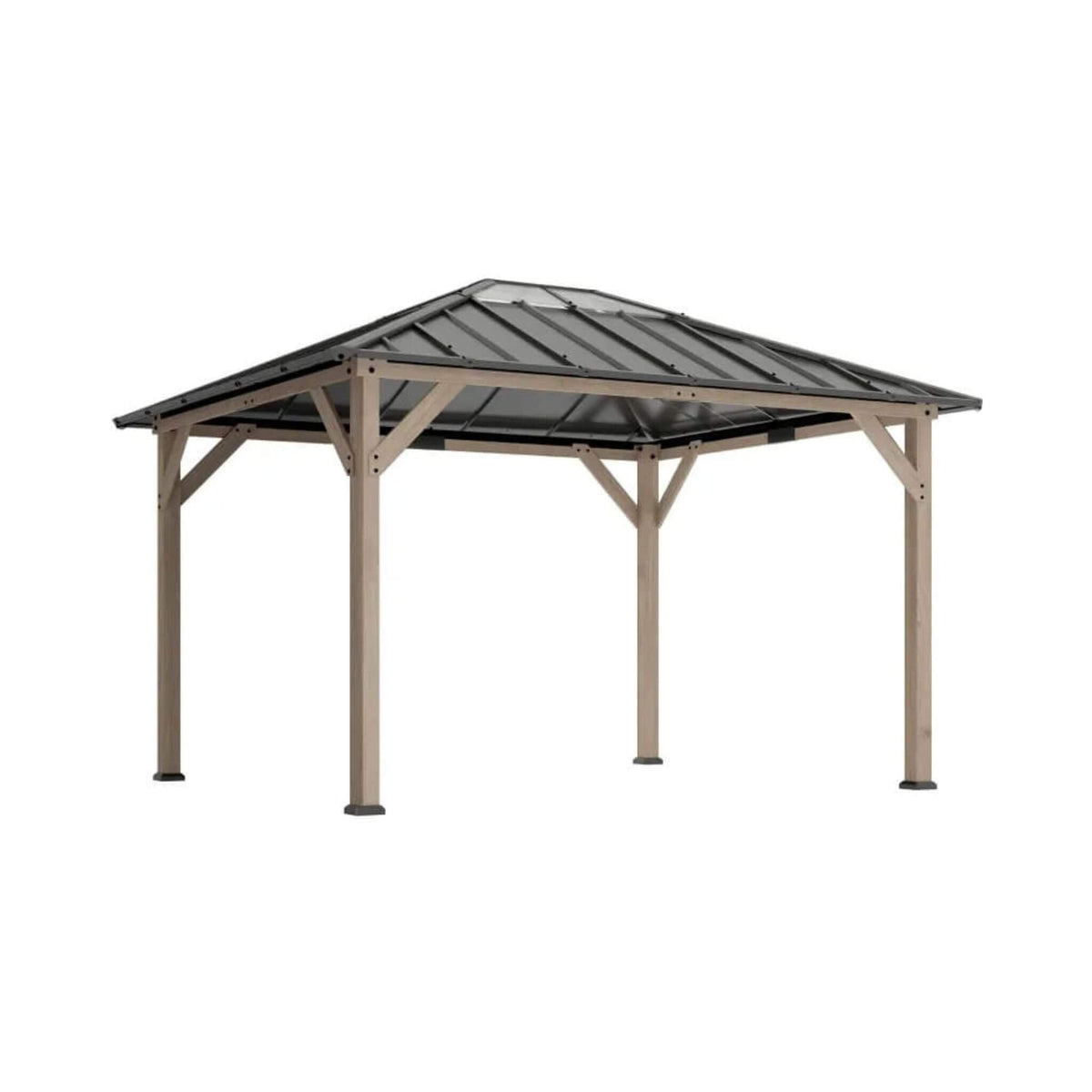 8x10ft Heavy-Duty Fir Wood Hardtop Gazebo with Galvanized Steel Roof