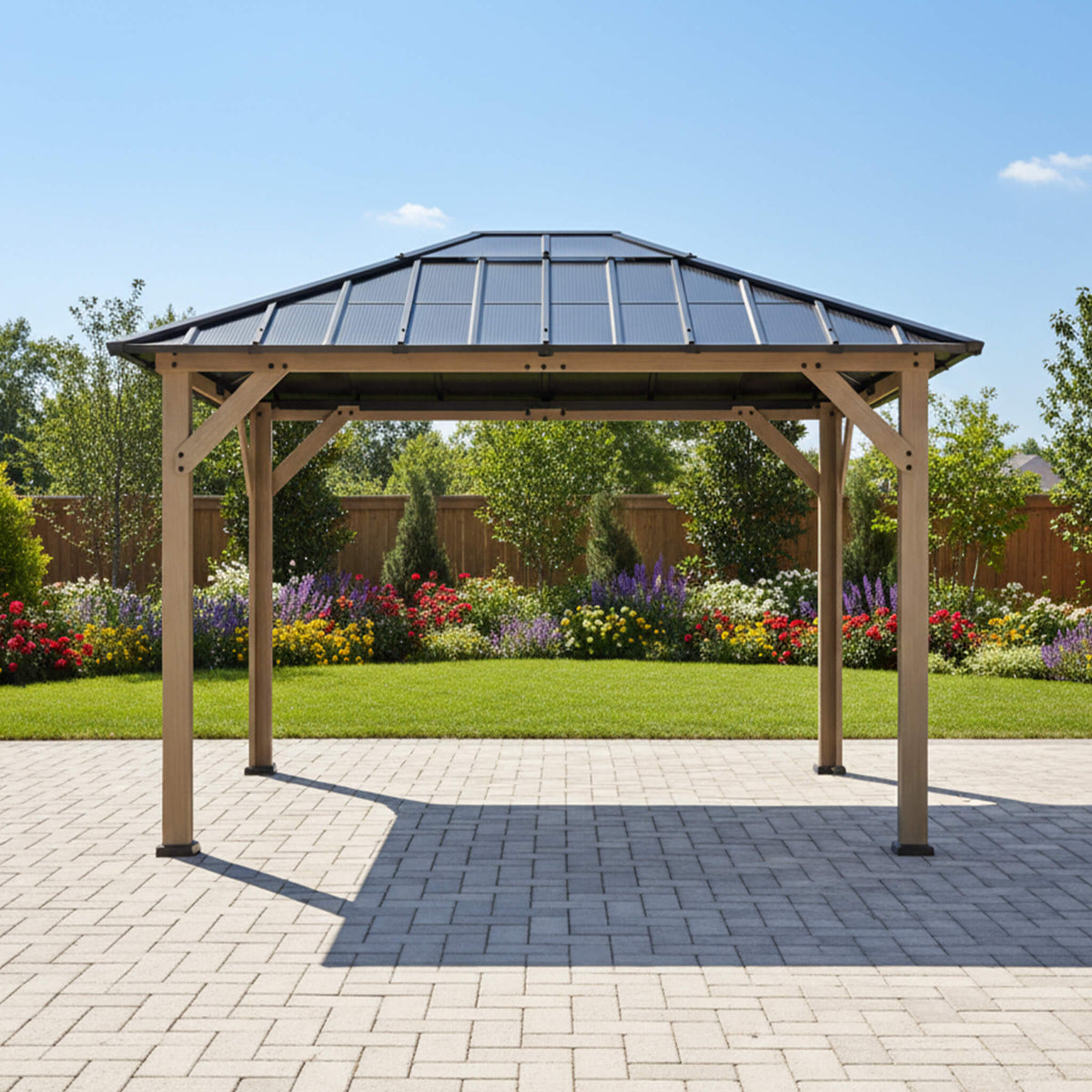 8x10ft Heavy-Duty Fir Wood Hardtop Gazebo with Galvanized Steel Roof