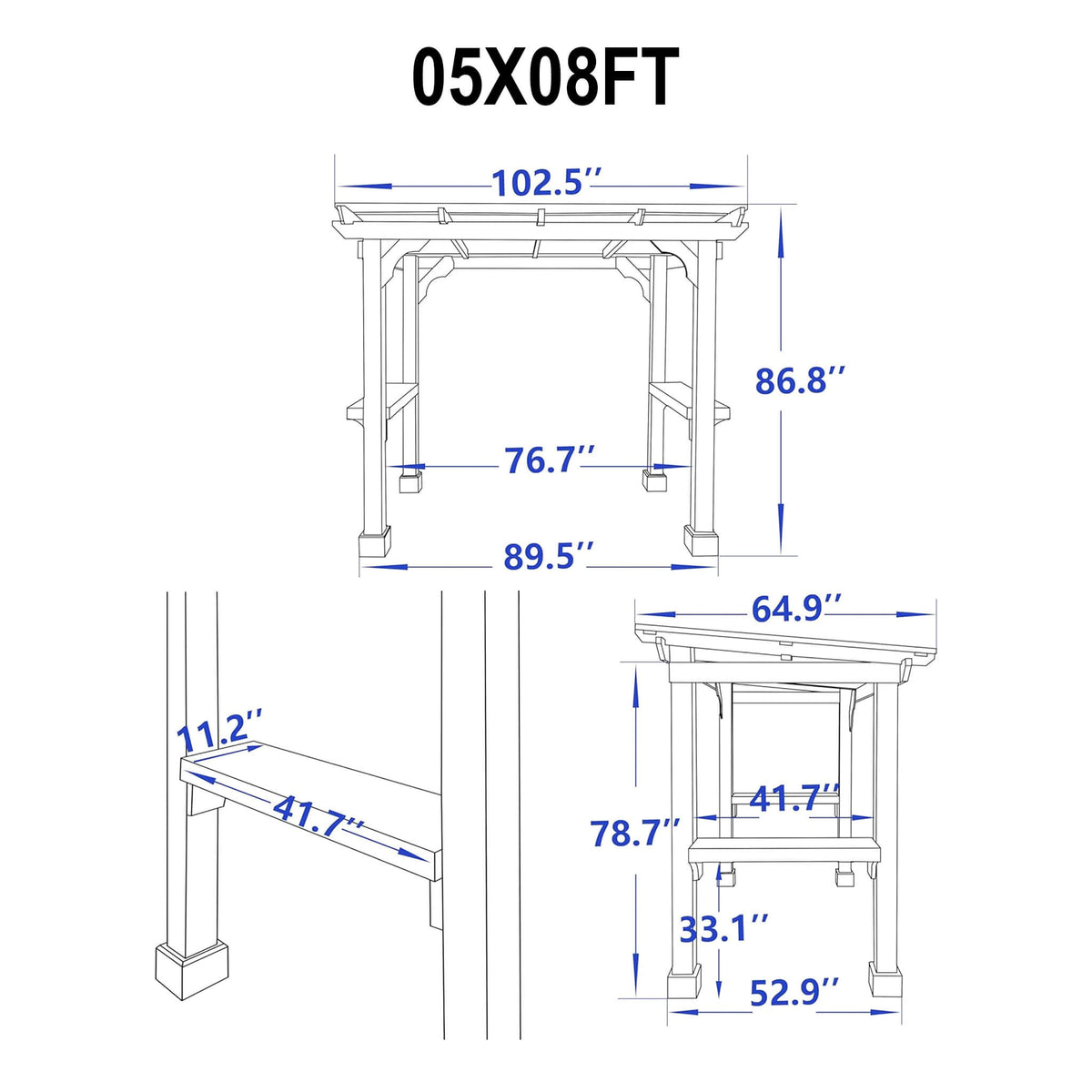 Heavy-Duty Wooden Grill Gazebo with Sloped Metal Roof