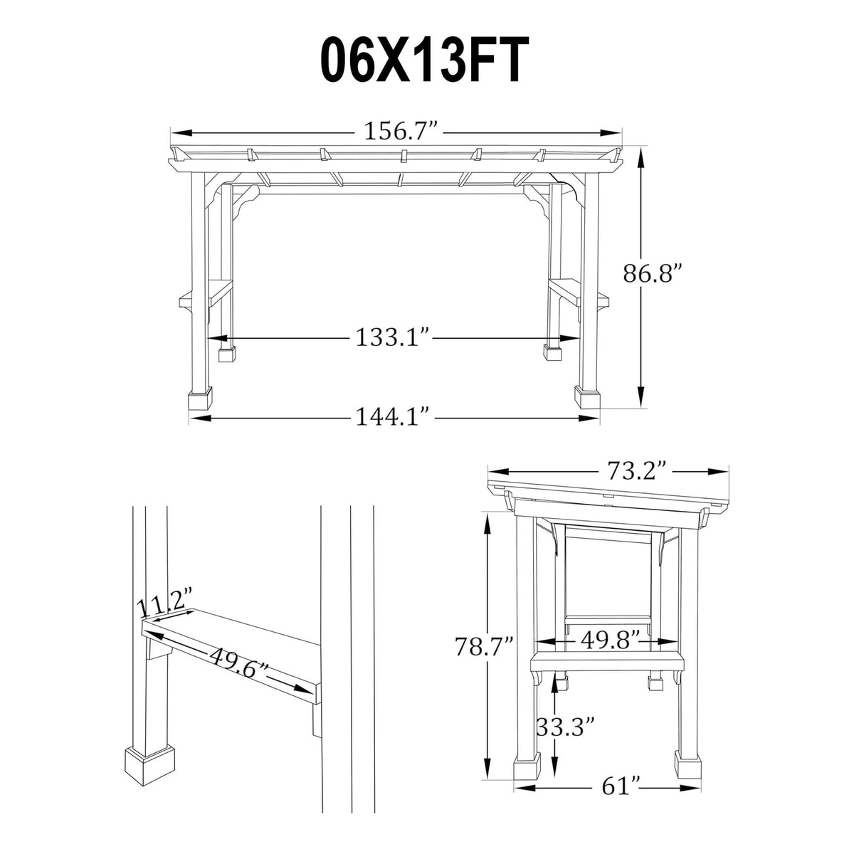 Heavy-Duty Wooden Grill Gazebo with Sloped Metal Roof